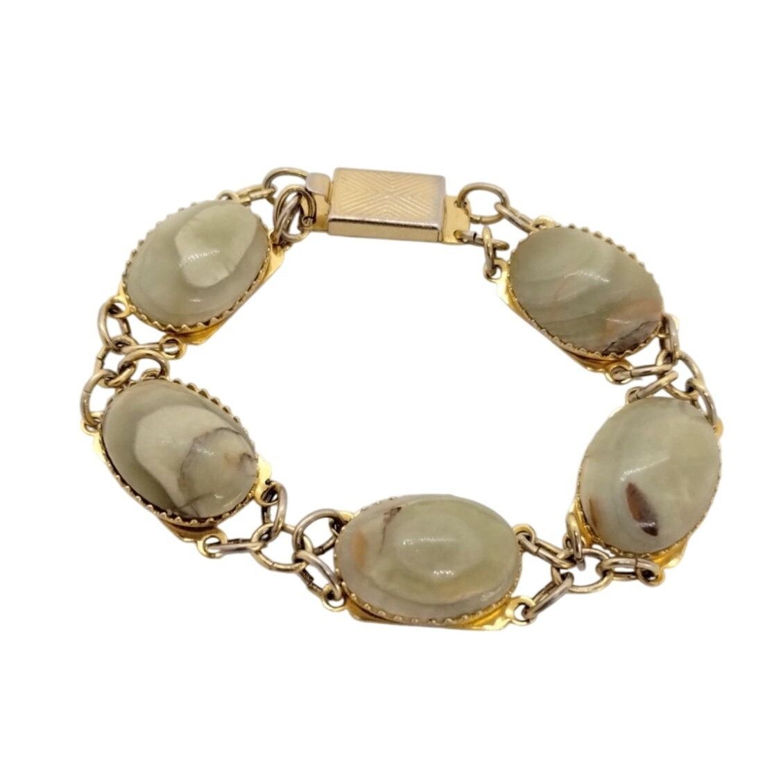 Other Vintage Gold Tone Chain Link Bracelet With Oval Agate Green Size ONE SIZE - 4 Thumbnail