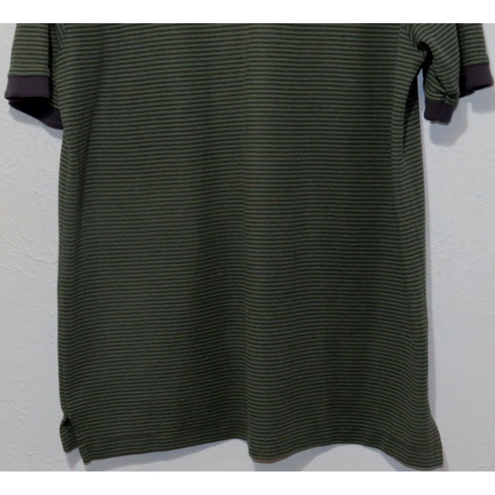 Vintage LL. Bean Men's XL-Tall Green Black Striped Short Sleeve Polo Shirt Size US XL / EU 56 / 4 - 7 Thumbnail
