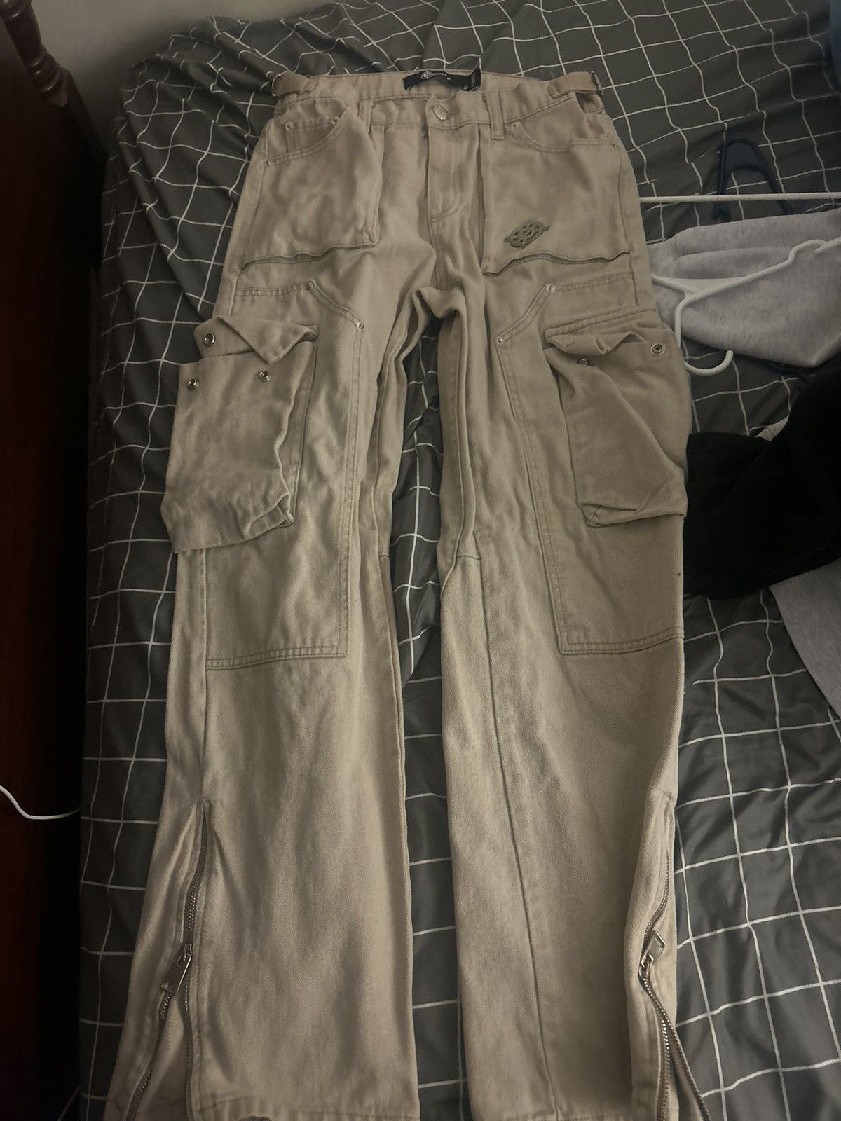 image of Underground Vicinity Flared Carpenter Cargo Pants in Beige, Men's (Size 30)