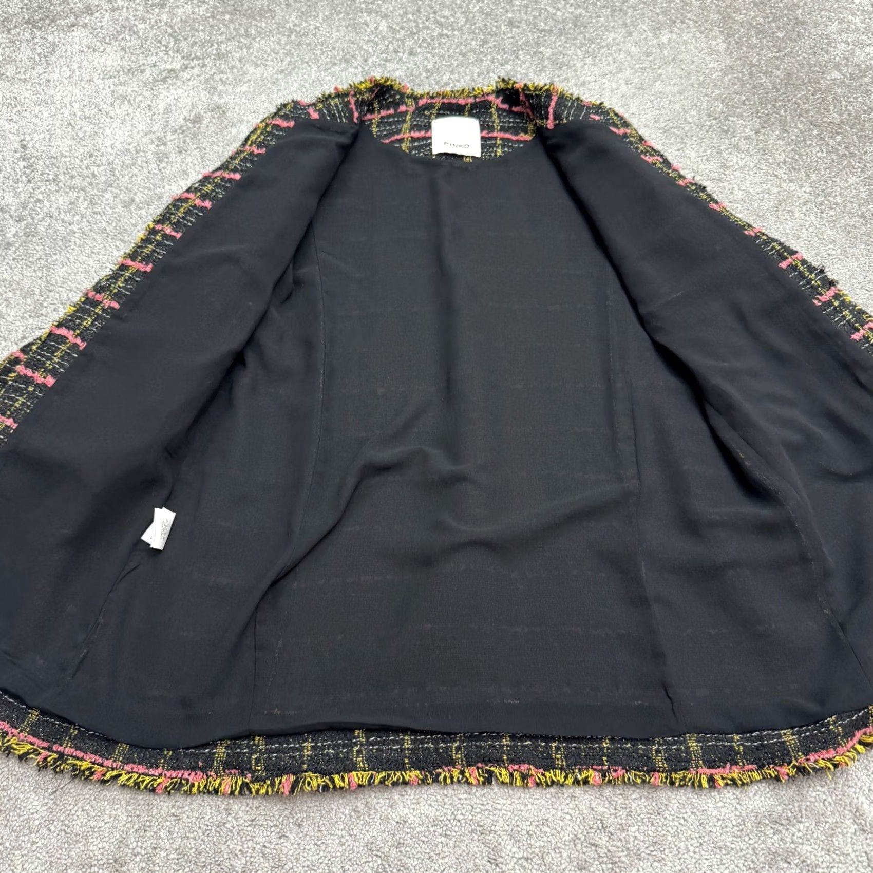 Pinko PINKO Black Pink Plaid Fringe Coat Jacket Womens 4 Mid Length Open Front Tweed Classic Designer Size S / US 4 / IT 40 - 5 Thumbnail