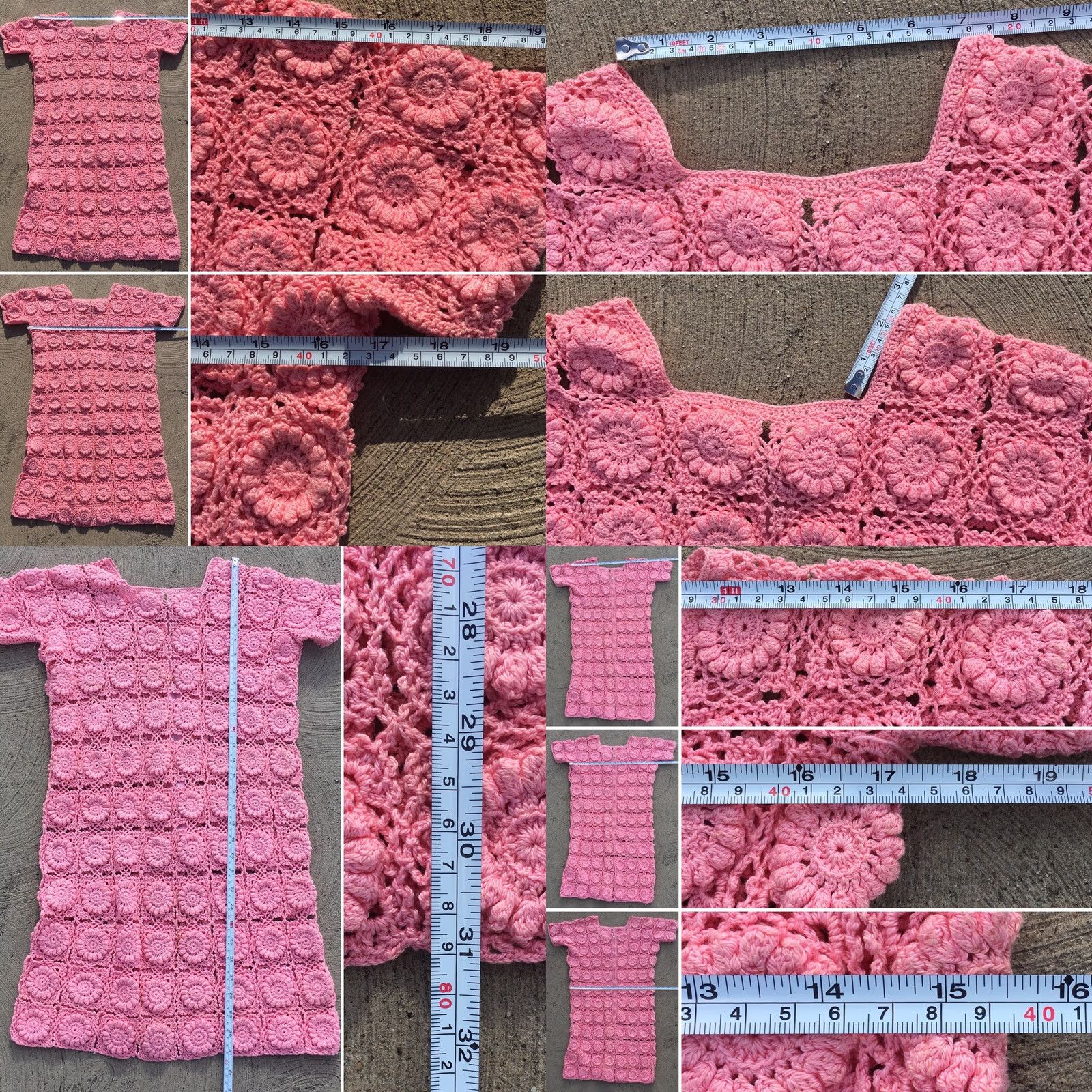Pinko VINTAGE Pink Crochet Dress Floral Granny Square Boho 60s 70s Style Mini Women Size M / US 6-8 / IT 42-44 - 8 Thumbnail