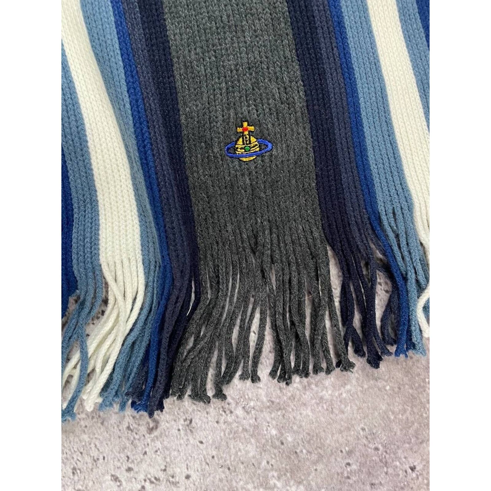 Vintage × Vivienne Westwood Vivienne Westwood Striped Scarf Navy Green Blue Wool Unisex Size ONE SIZE - 5 Thumbnail