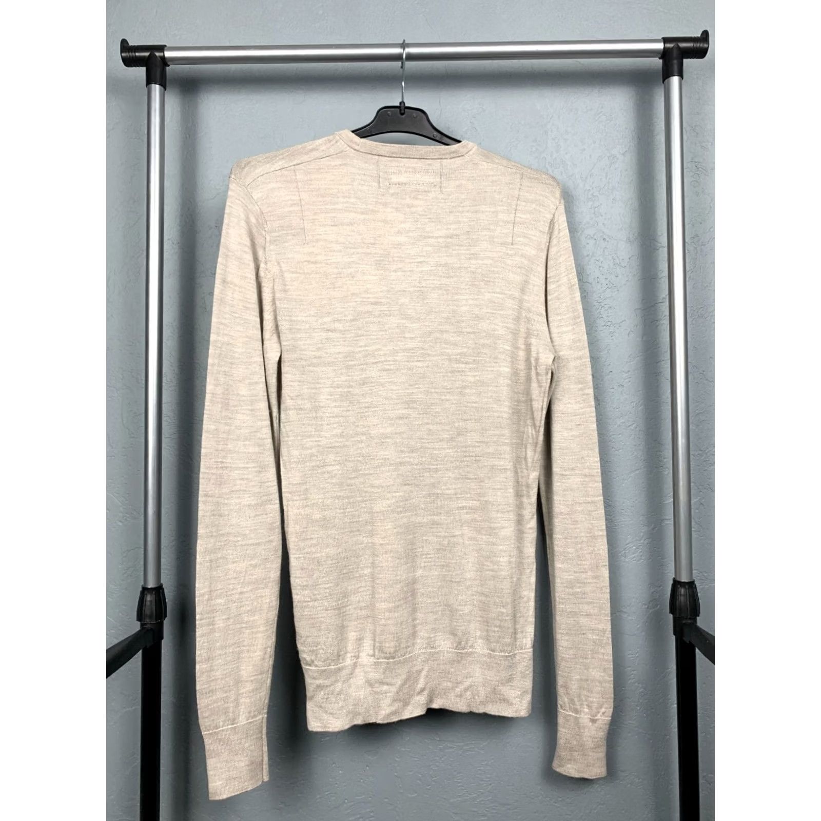 Allsaints AllSaints Mens Mode Merino Wool Knit Sweater M Beige Crew Neck Pullover Wool Lightweighst All Seasons Mens Size US M / EU 48-50 / 2 - 5 Thumbnail