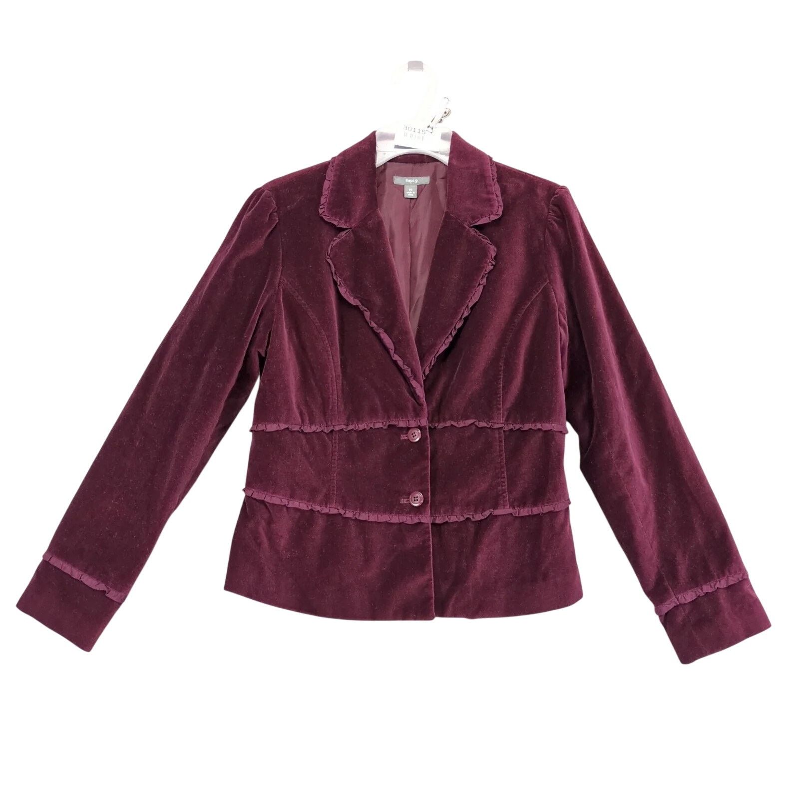 Apt. 9 Apt 9 Burgundy Velvet Velour Tier Blazer Jacket Ruffle Trim Size L / US 10 / IT 46 - 1 Thumbnail