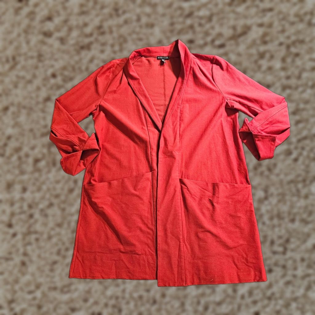 Eileen Fisher Eileen Fisher Jacket Womens L Orange Open Cardigan Pocket Lagenlook Capsule Jacket Size L / US 10 / IT 46 - 1 Thumbnail