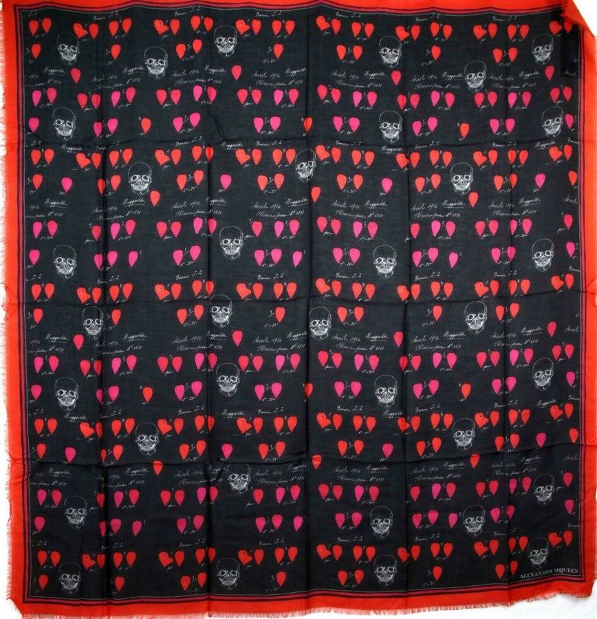 Alexander McQueen Women's Black / Red Modal / Wool Petal Skull Shawl Scarf Size ONE SIZE - 1 Thumbnail