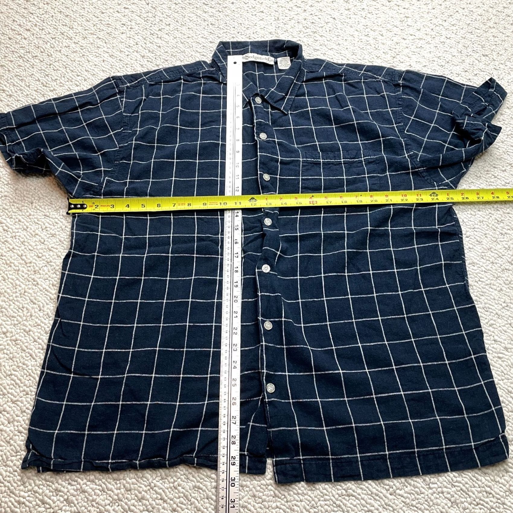 Vintage Sedgefield Button-Up Shirt Mens 2XL Dark Navy Plaid Short Sleeve Collared Top, Button-Front, Pockets, Regular Fit, Cotton Blend, Big & Tall Size US XXL / EU 58 / 5 - 5 Thumbnail