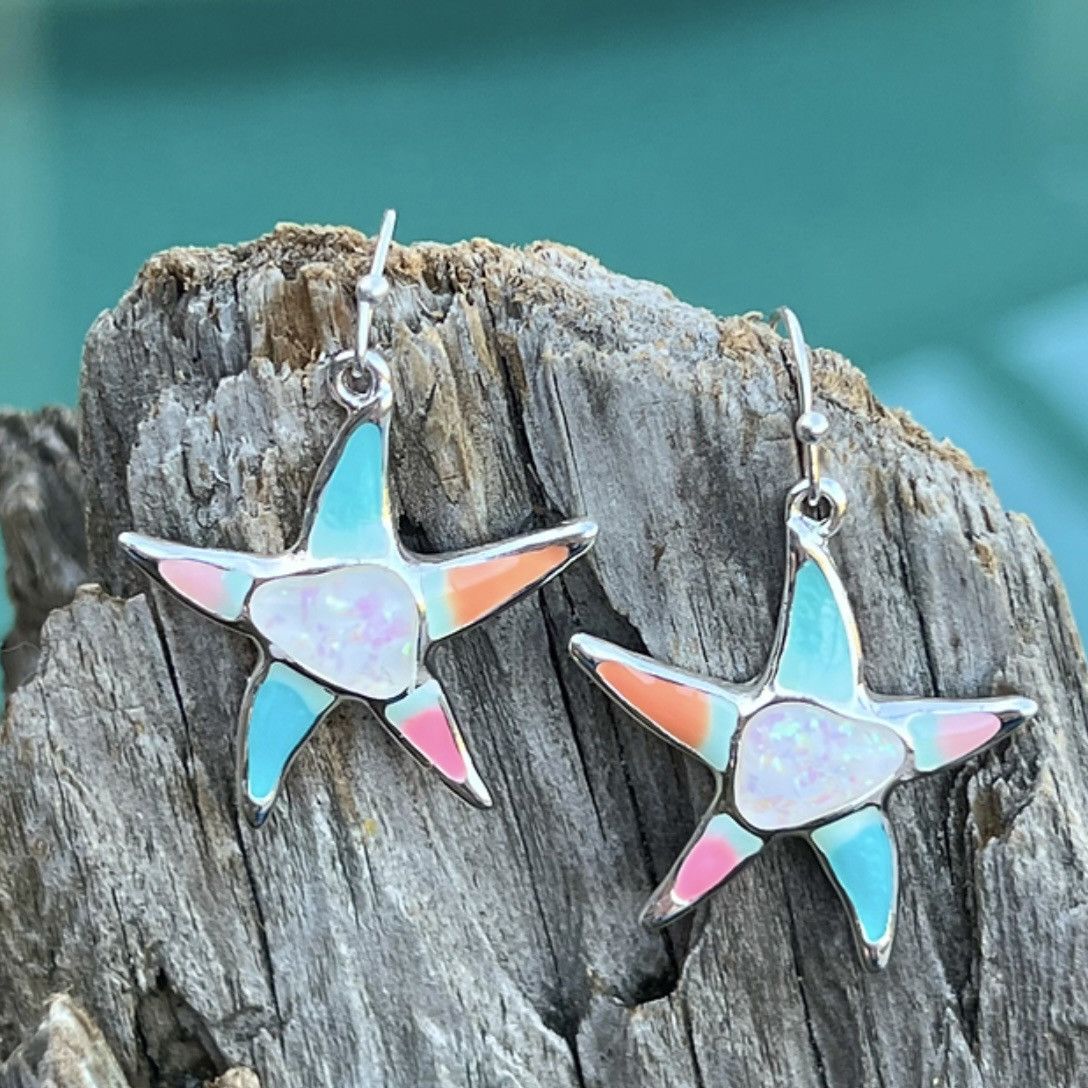 Other Silver tone multicolor mosaic starfish dangle earrings Size ONE SIZE - 2 Thumbnail