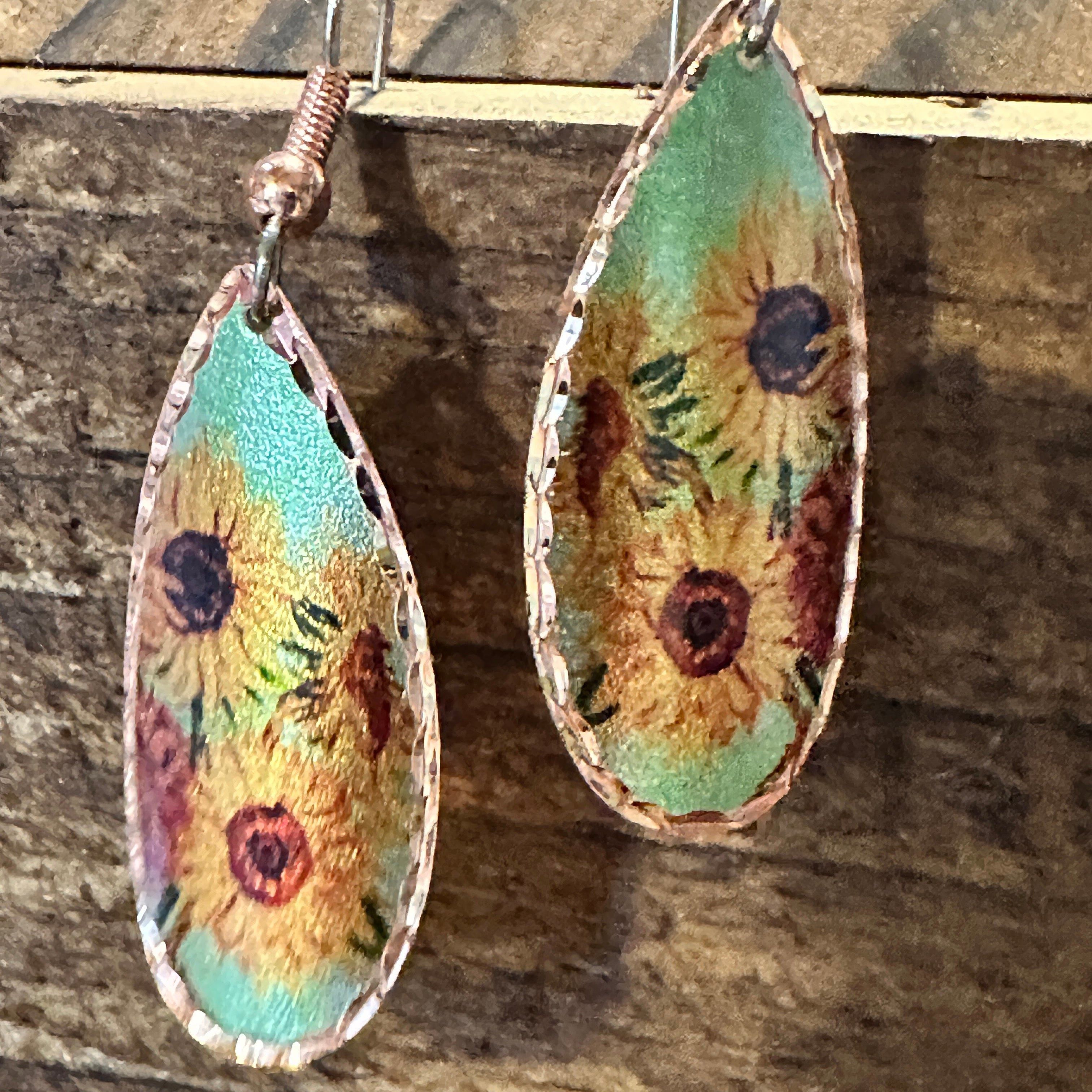 Other Handmade Boho Copper Earrings, Diamond Cut Van Gogh Sunflowe Size ONE SIZE - 2 Thumbnail
