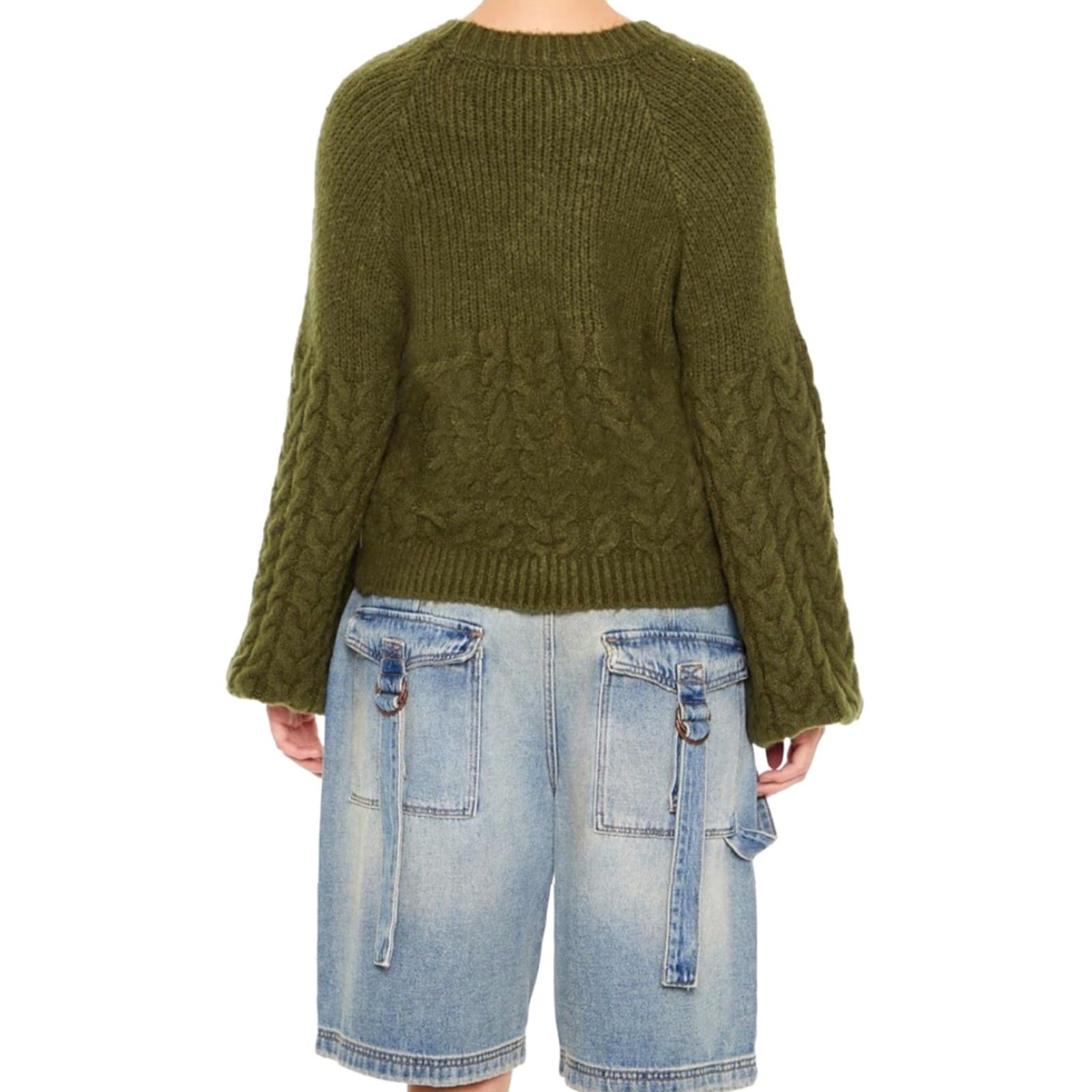 Forever 21 FOREVER 21 Women’s Sweater NWT Cable Knit Peasant-Sleeve Green Size M - Fall Winter, Casual Pullover, Round Neck, Long Sleeve, Womens Size M / US 6-8 / IT 42-44 - 6 Thumbnail