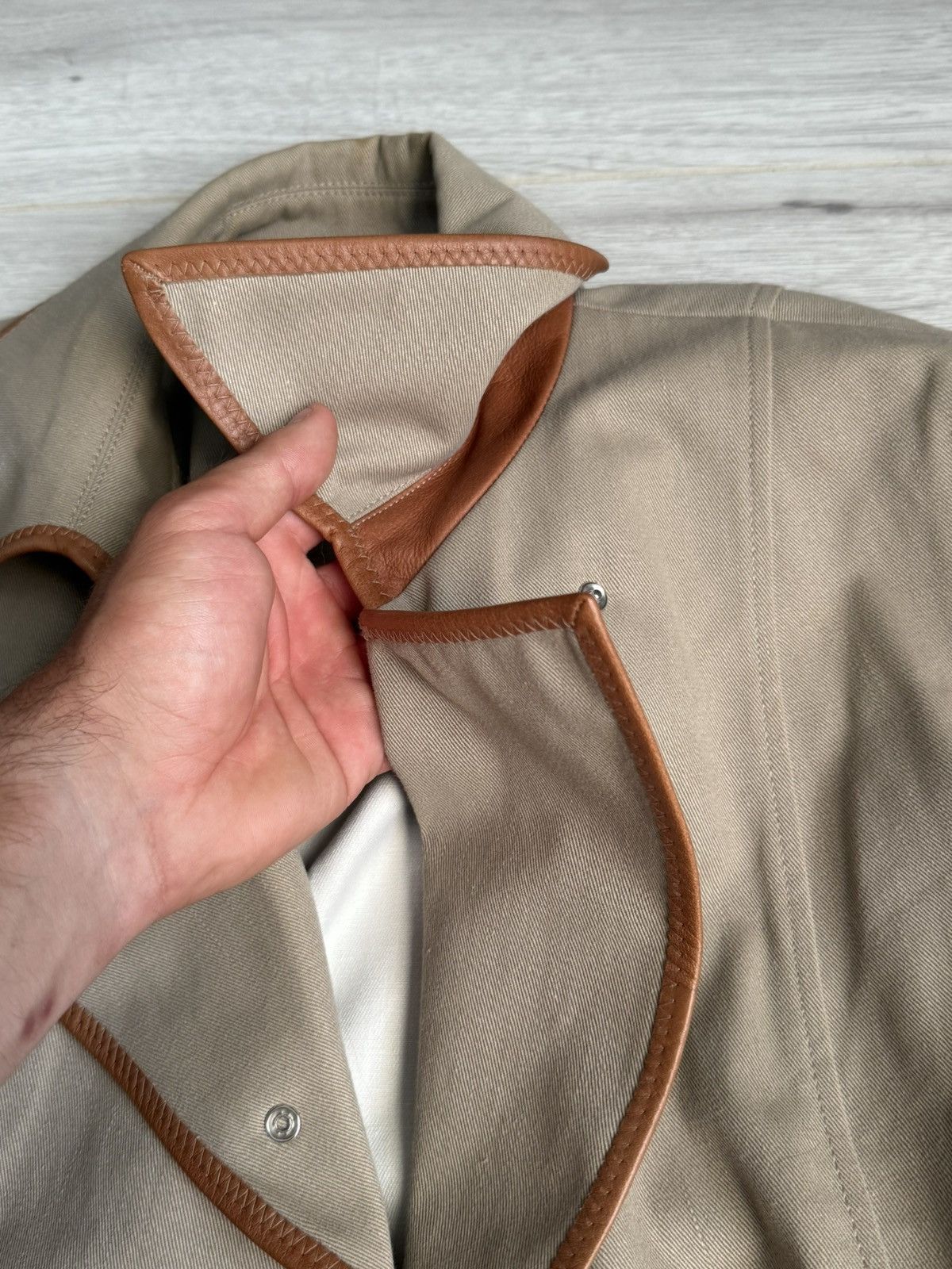 Max Mara Max Mara Beige Jacket with Brown Leather Trim Size XL / US 12-14 / IT 48-50 - 8 Thumbnail