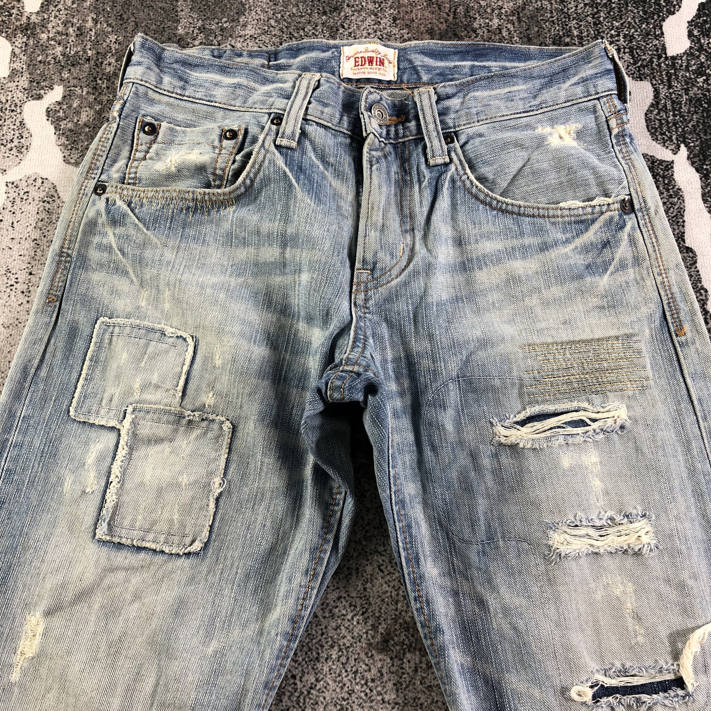 Edwin Edwin XV Jeans Ripped Patchwork Denim KJ2541 Size US 28 / EU 44 - 3 Thumbnail