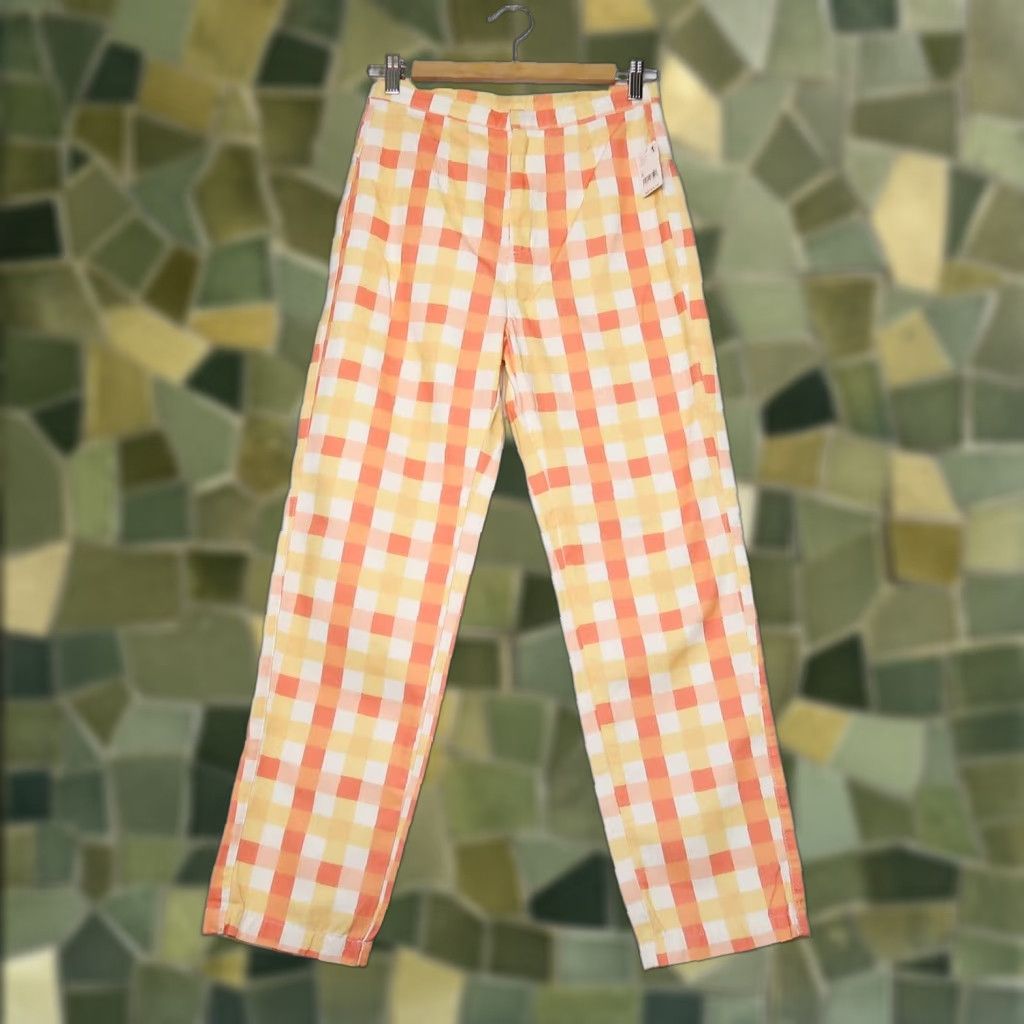 Free People Free People She's All That orange and yellow gingham plaid pants 2 NWT Regular Cotton Cropped Straight Leg Womens Size 26" / US 2 / IT 38 - 1 Thumbnail
