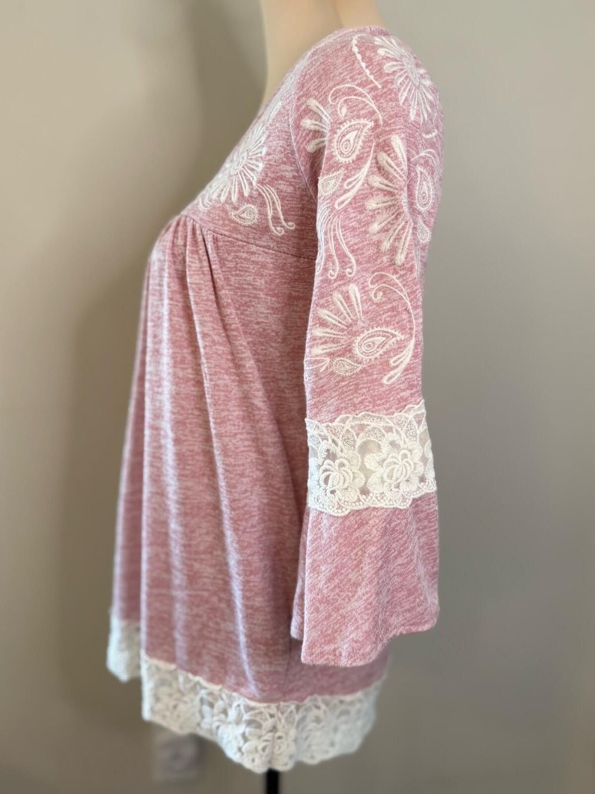 Roper Roper boho blush pink tunic top cream floral lace SZ SM Size S / US 4 / IT 40 - 3 Thumbnail