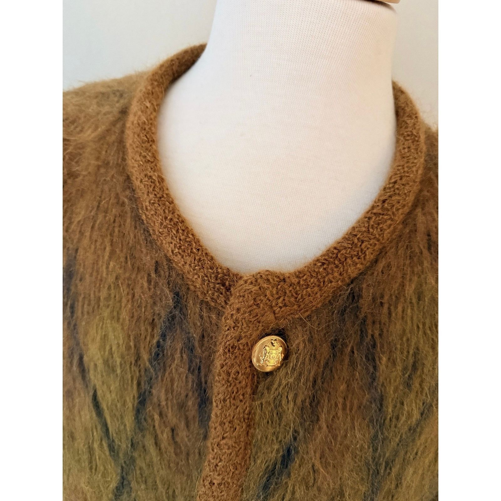 Celine Brushed Argyle Mohair Cardigan Sweater Size US L / EU 52-54 / 3 - 3 Thumbnail