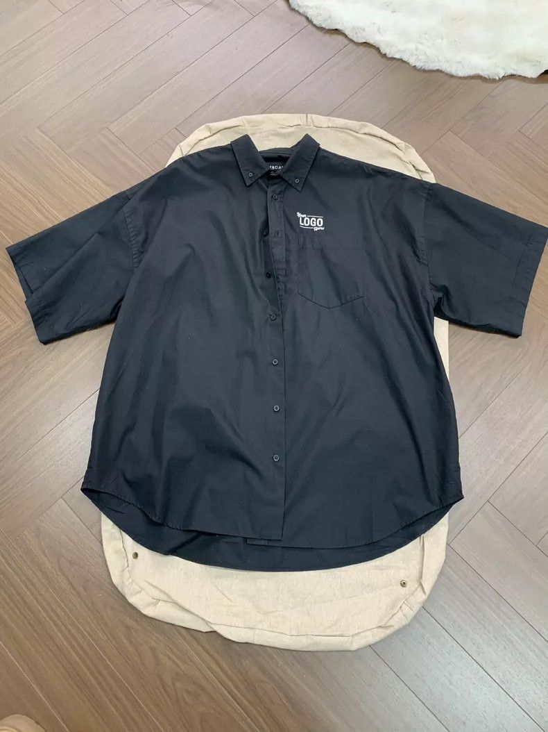 Balenciaga Balenciaga Logo Embroidered Collar Black Short Sleeve Shir Size US S / EU 44-46 / 1 - 1 Thumbnail