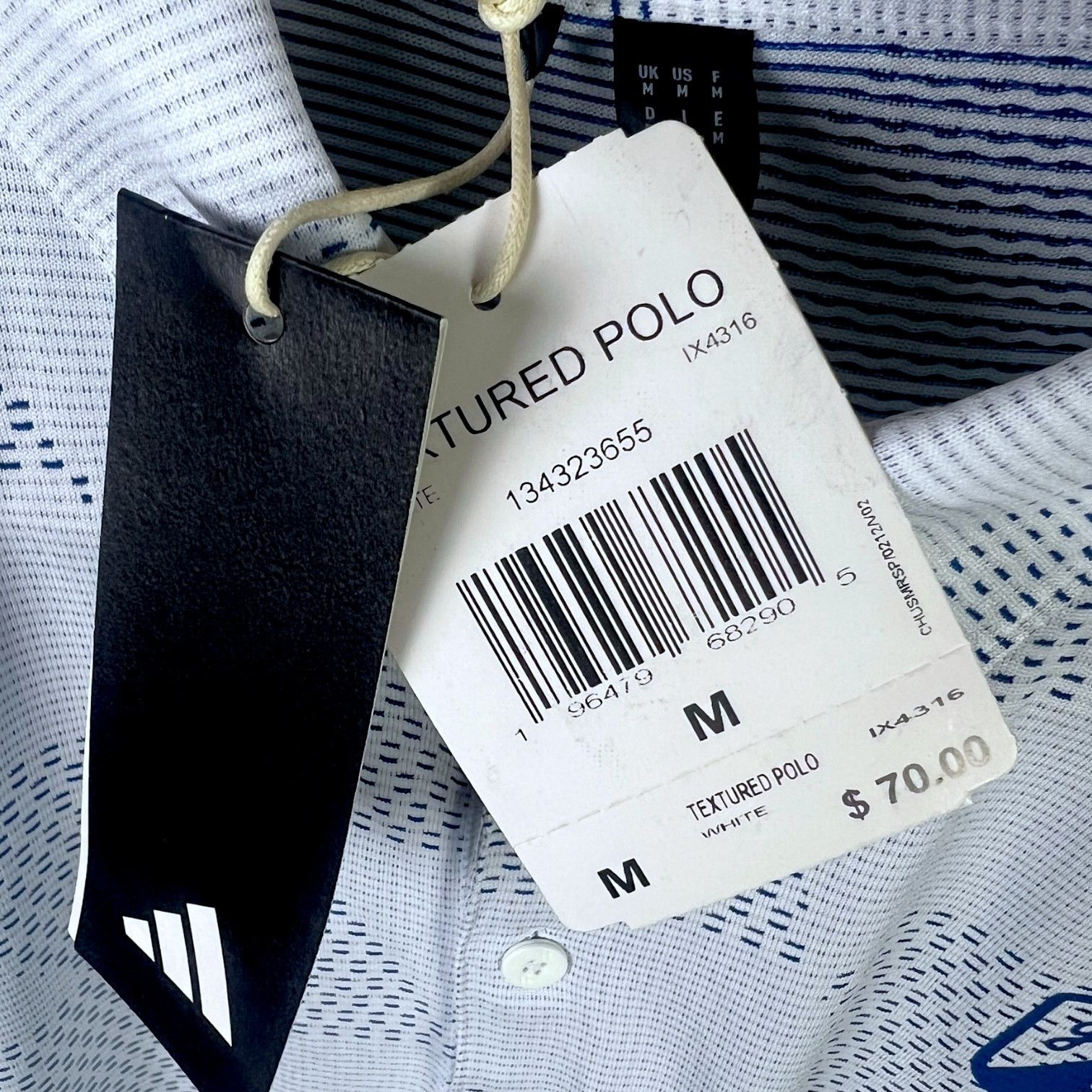 Adidas NWT Men's Adidas Textured Golf Polo White/Blue -M $70 Retail Size US M / EU 48-50 / 2 - 4 Thumbnail