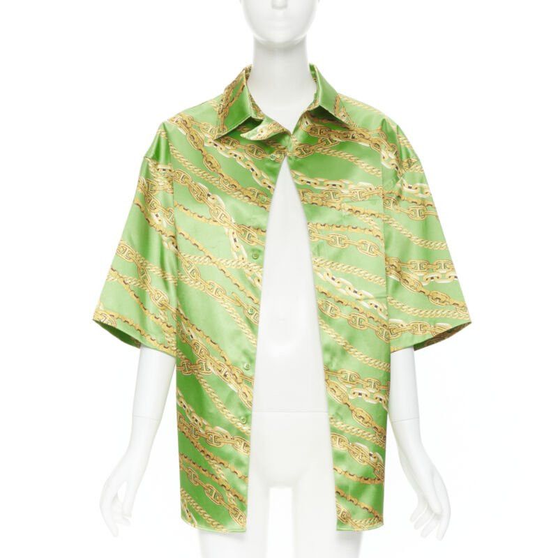 Balenciaga new BALENCIAGA 2018 Runway line green gold chain print stiff boxy shirt FR34 XS Size XS / US 0-2 / IT 36-38 - 1 Thumbnail