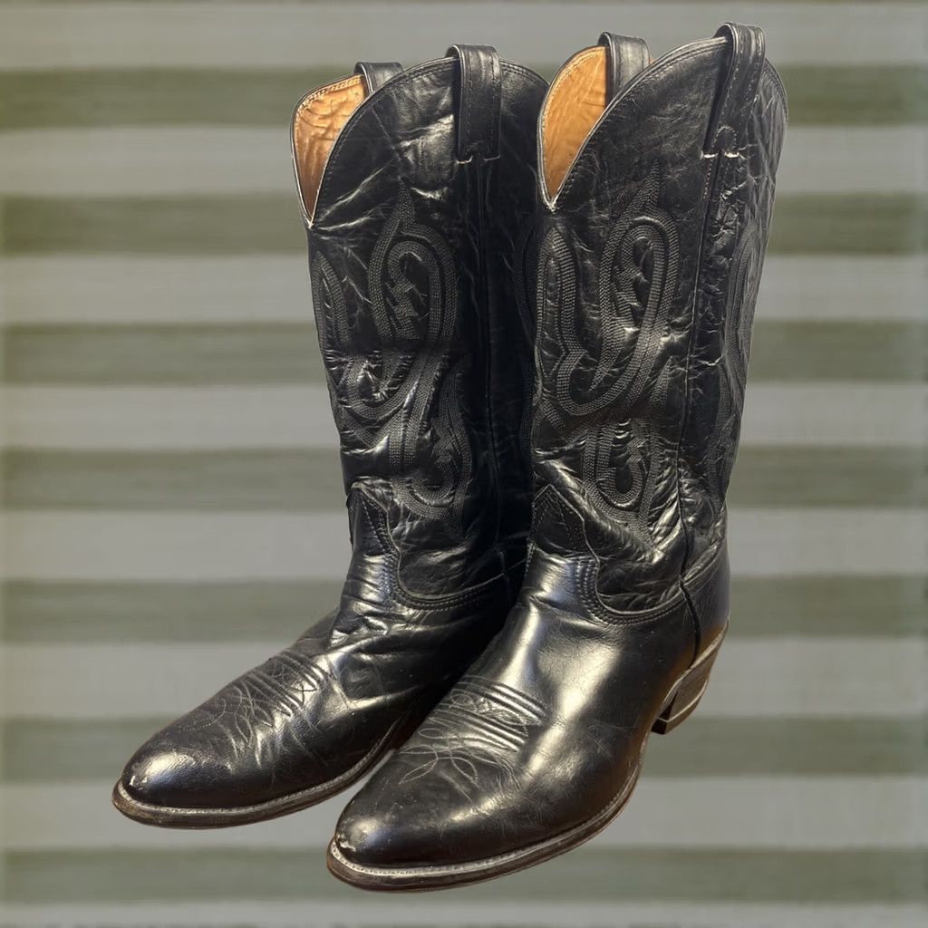 Vintage VINTAGE Nacona Cowboy Boots Western Boots Men 10D Black Almond Toe Stitch Pull On USA Cowboy Size US 10 / EU 43 - 1 Thumbnail