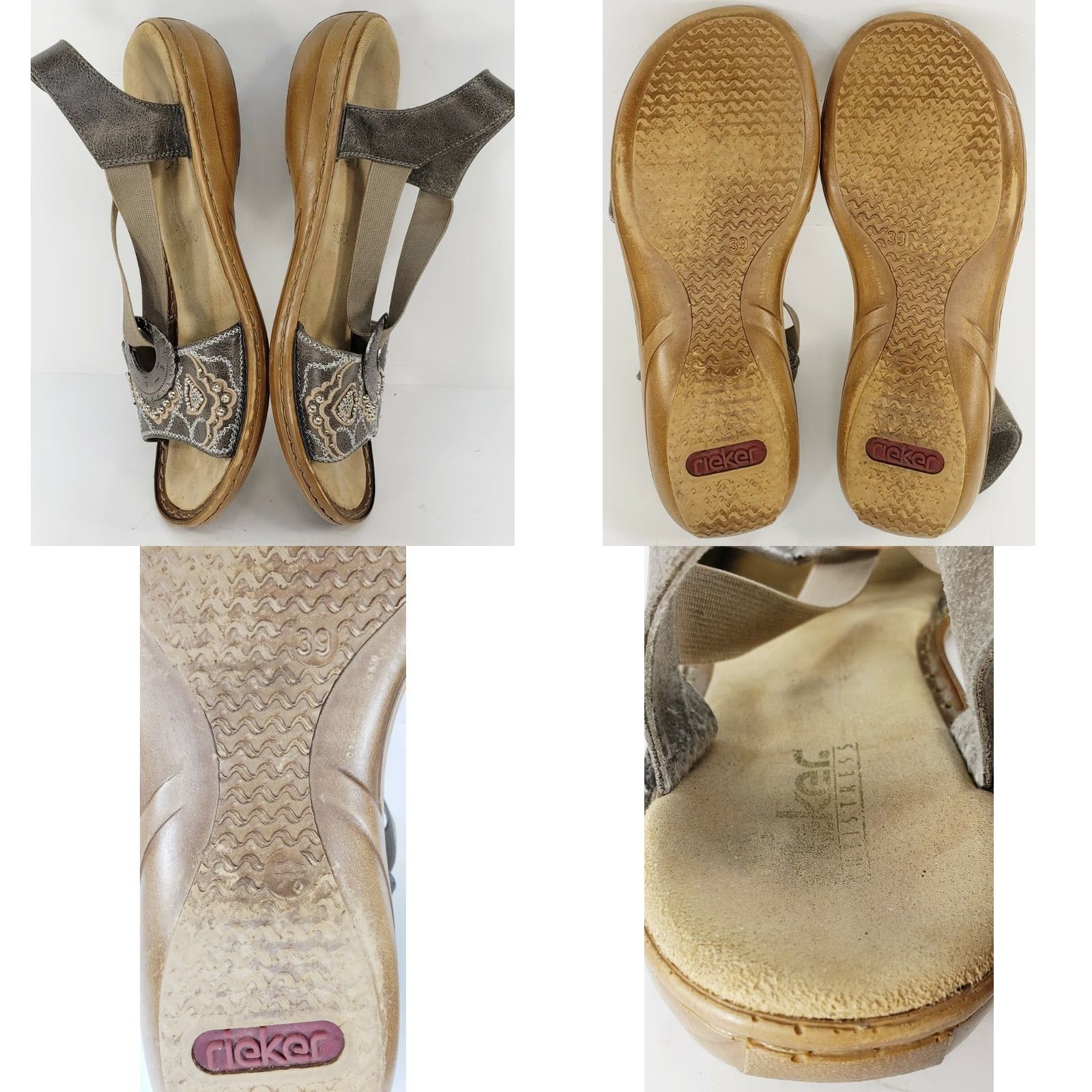 Rieker Rieker Regina Women's Brown Gold Pearl Sandals Elastic Straps Cushy Slingback Size 8M 39E Size US 8 / IT 38 - 8 Thumbnail