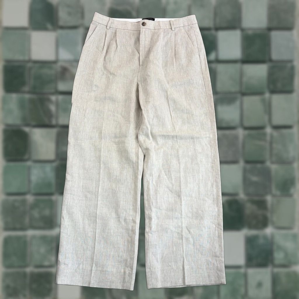 Banana Republic VINTAGE Banana Republic Palma Straight-Leg Linen Pants in Natural Linen Beige 14 NWOT Size 36" / US 14 / IT 50 - 1 Thumbnail