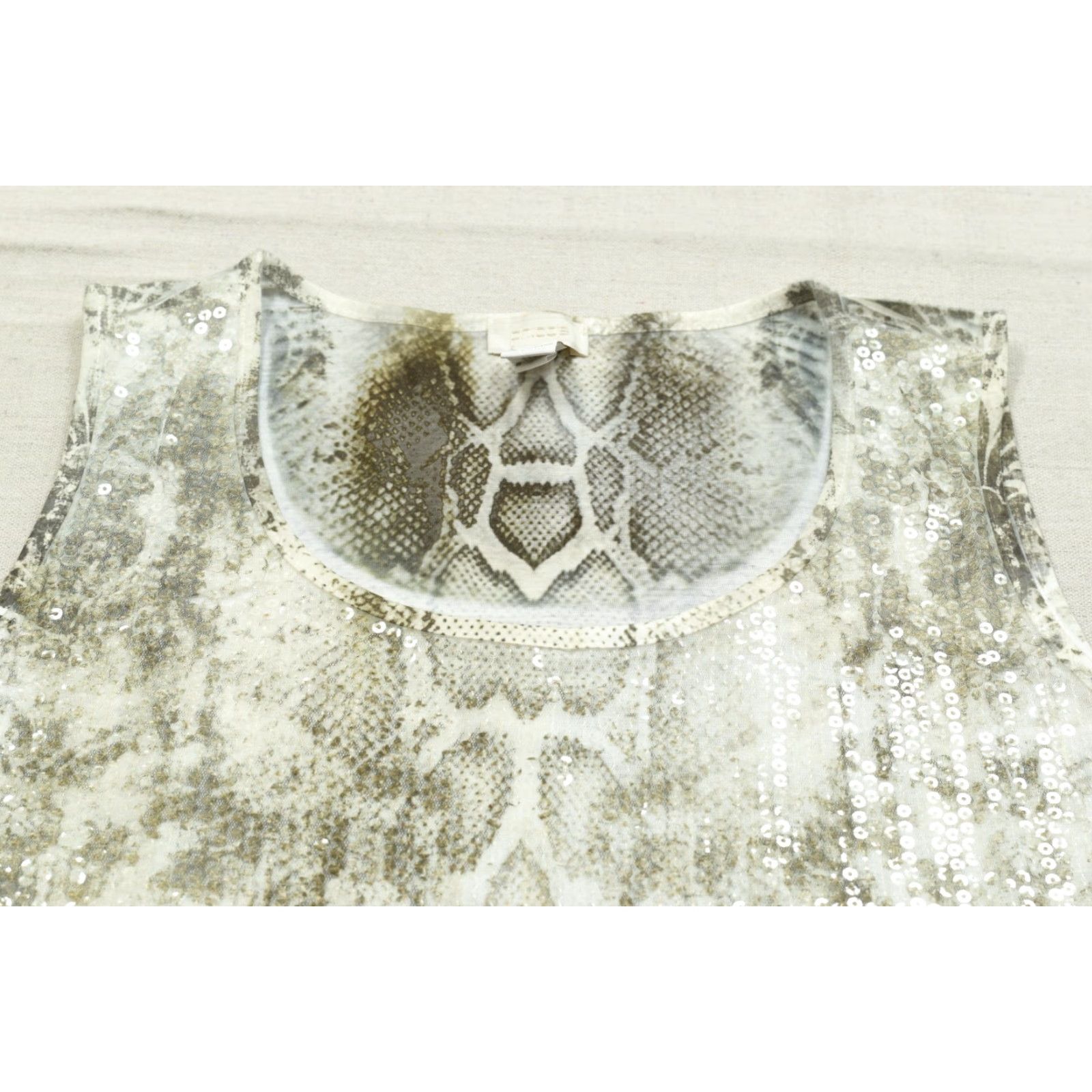 Vintage Chico's Women's Size 3 Snake Skin Damask Print Sequin Sleeveless Tank Top Blouse Size XS / US 0-2 / IT 36-38 - 6 Thumbnail