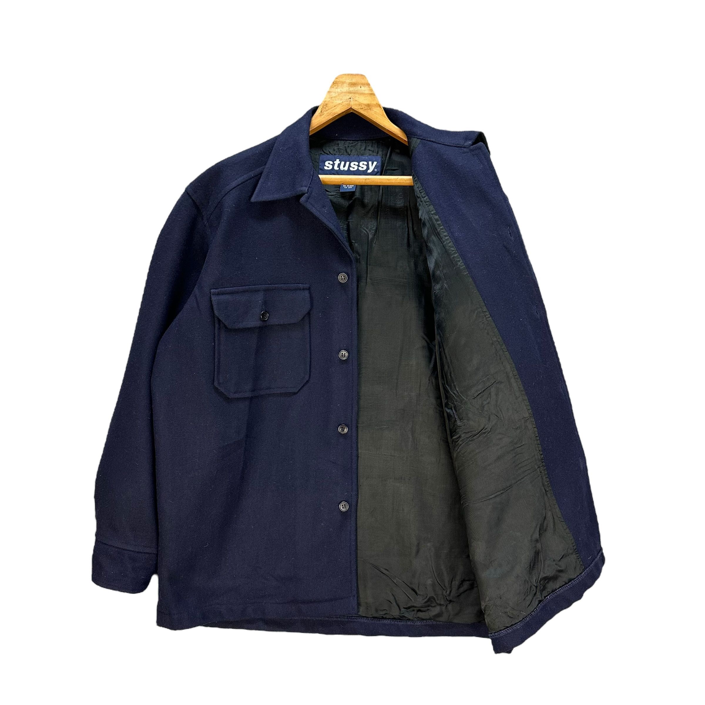 Stussy 90’s STUSSY Workwear Navy Blue Wool Flannel Jacket #106-1463 Size US L / EU 52-54 / 3 - 7 Thumbnail