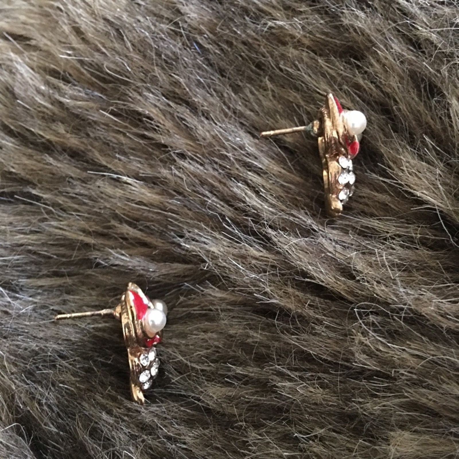 Vintage Vintage red enamel pearl rhinestone owl earrings Size ONE SIZE - 3 Thumbnail