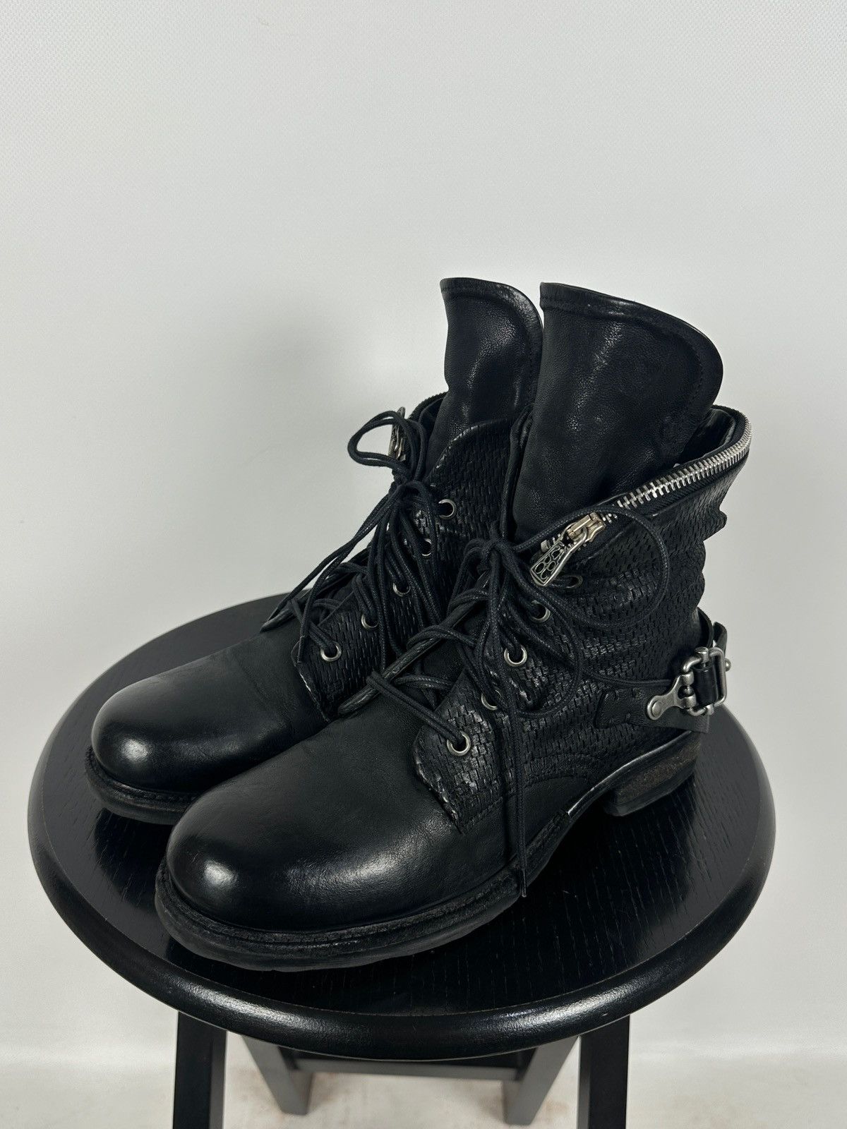 A.S.98 A.S.98. Airstep Black Leather Biker Zip Buckle Ankle Boots Size US 8 / IT 38 - 6 Thumbnail