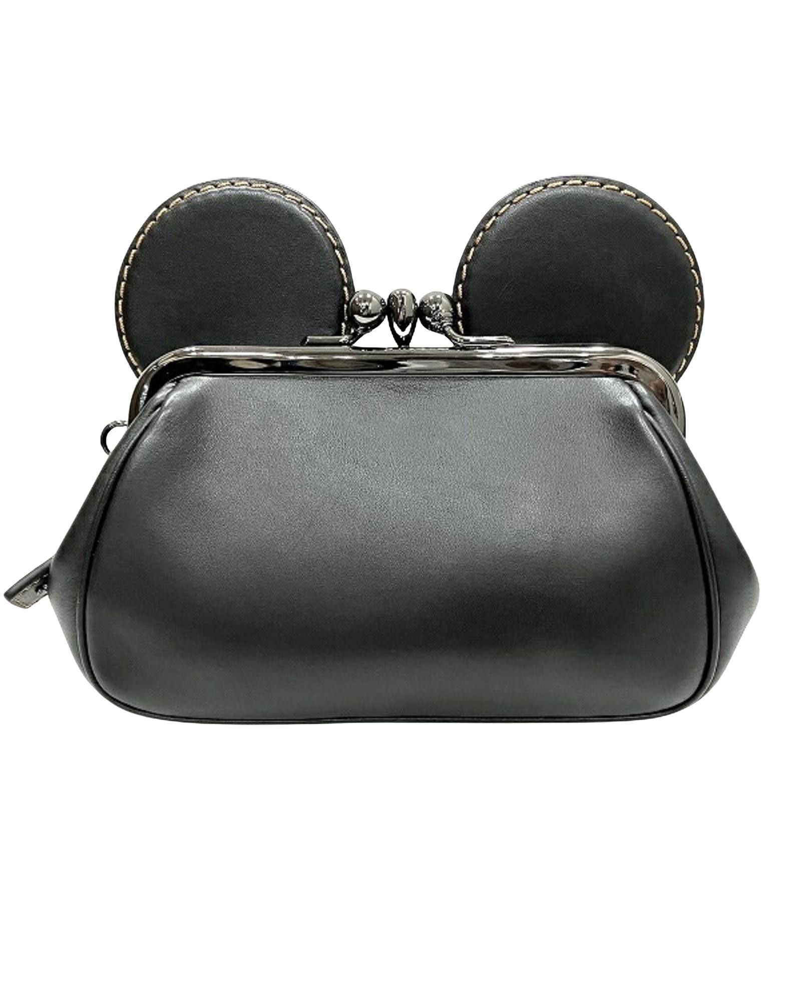 image of Coach Black Leather Ball Clasp Pouch For Women