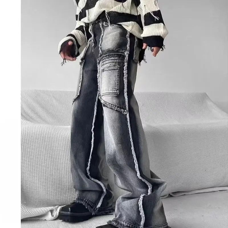 Japanese Brand workwear jeans retro trendy loose straight-leg raw edge Size US 32 / EU 48 - 4 Thumbnail