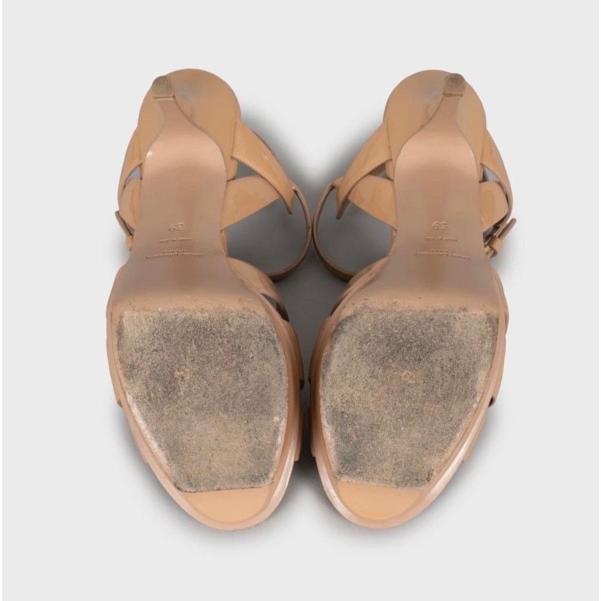 Saint Laurent Paris Saint Laurent Beige Patent Leather Wedge Sandals - Size 39 Size US 8 / IT 38 - 5 Thumbnail