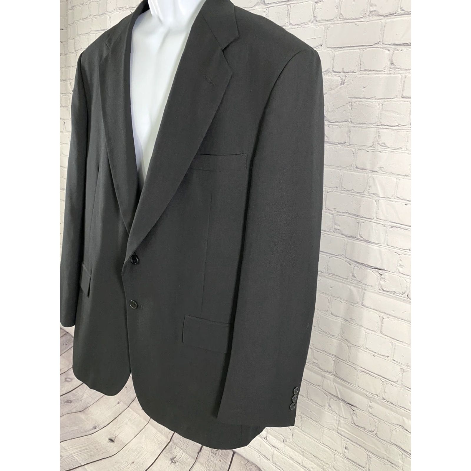 Vintage Towncraft Jacket Black 46L Two Button Blazer Sport Coat Polyester Wool Size 46R - 3 Thumbnail