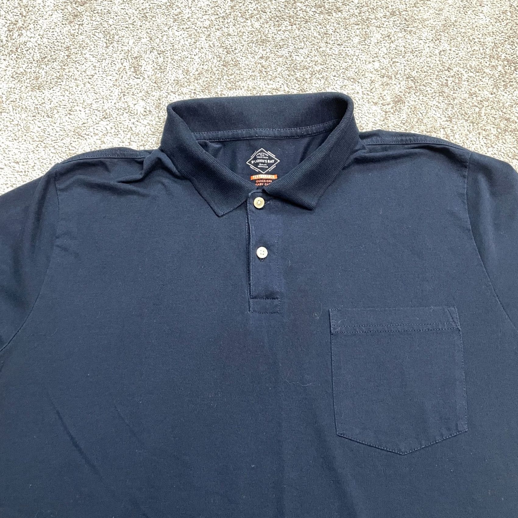 Vintage St. John's Bay Polo Shirt Mens Large Navy Blue Quick-Dri Easy Care Short Sleeve Casual Sports Shirt Mens L Blue Size US L / EU 52-54 / 3 - 3 Thumbnail