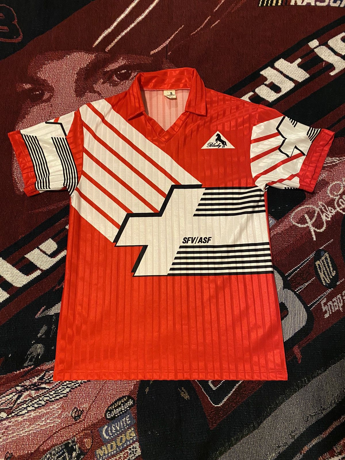 Image of Early 90’S Blacky Switzerland Home Soccer Jersey in Red, Men's (Size Small)