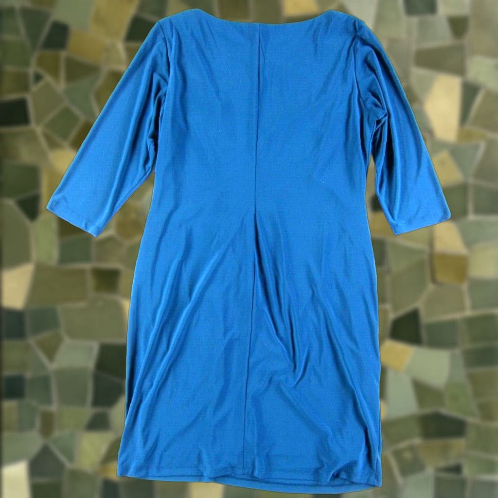 Vintage VINTAGE Ronni Nicole Blue Ruched Ruffle Stretch 3/4 Sleeve Sheath Work Formal Dress 16 Size XXL / US 16-18 / IT 52-54 - 1 Thumbnail
