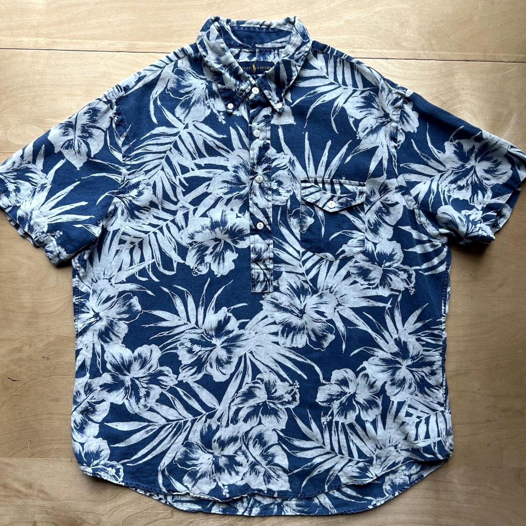 Polo Ralph Lauren Polo Ralph Lauren Shirt Linen XL Blue Hawaiian Floral Summer Glam Loungewear Size US XL / EU 56 / 4 - 2 Thumbnail