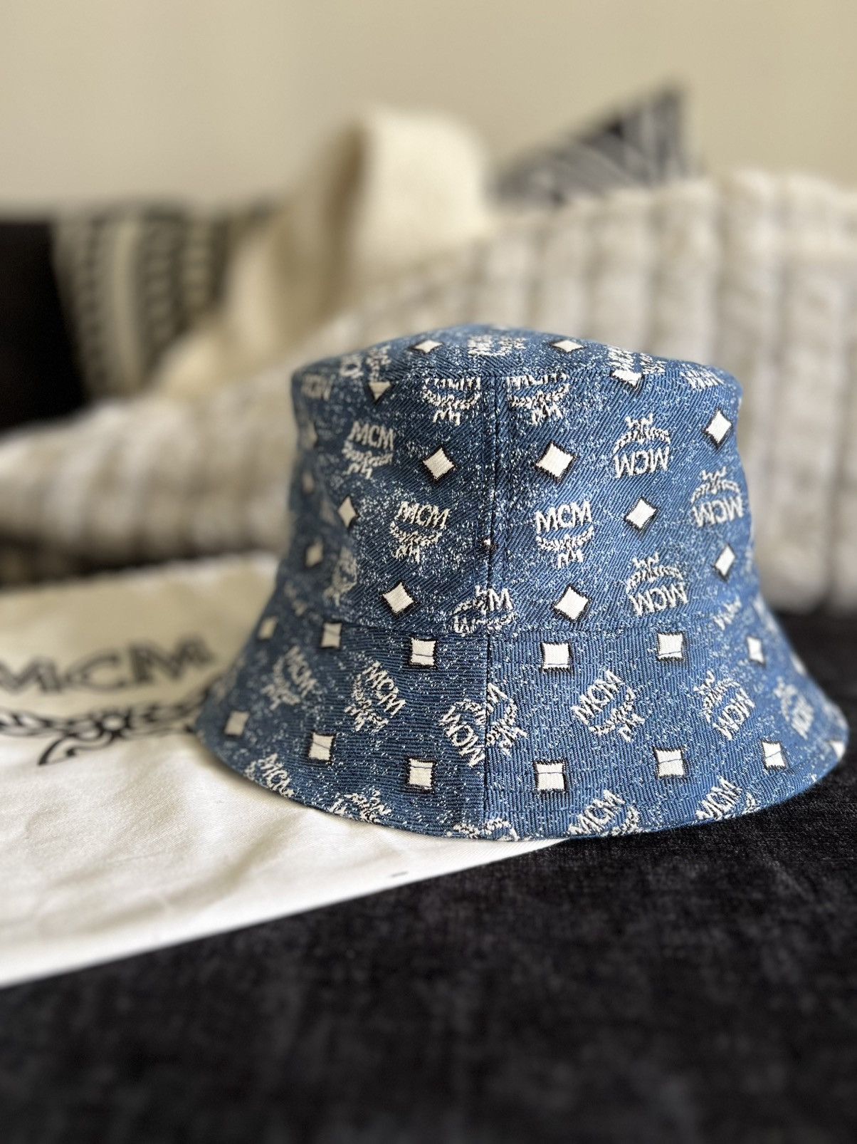 MCM × Vintage MCM Bucket Hat VINTAGE DENIM JACQUARD BLUE w/ dust bag Size ONE SIZE - 1 Thumbnail