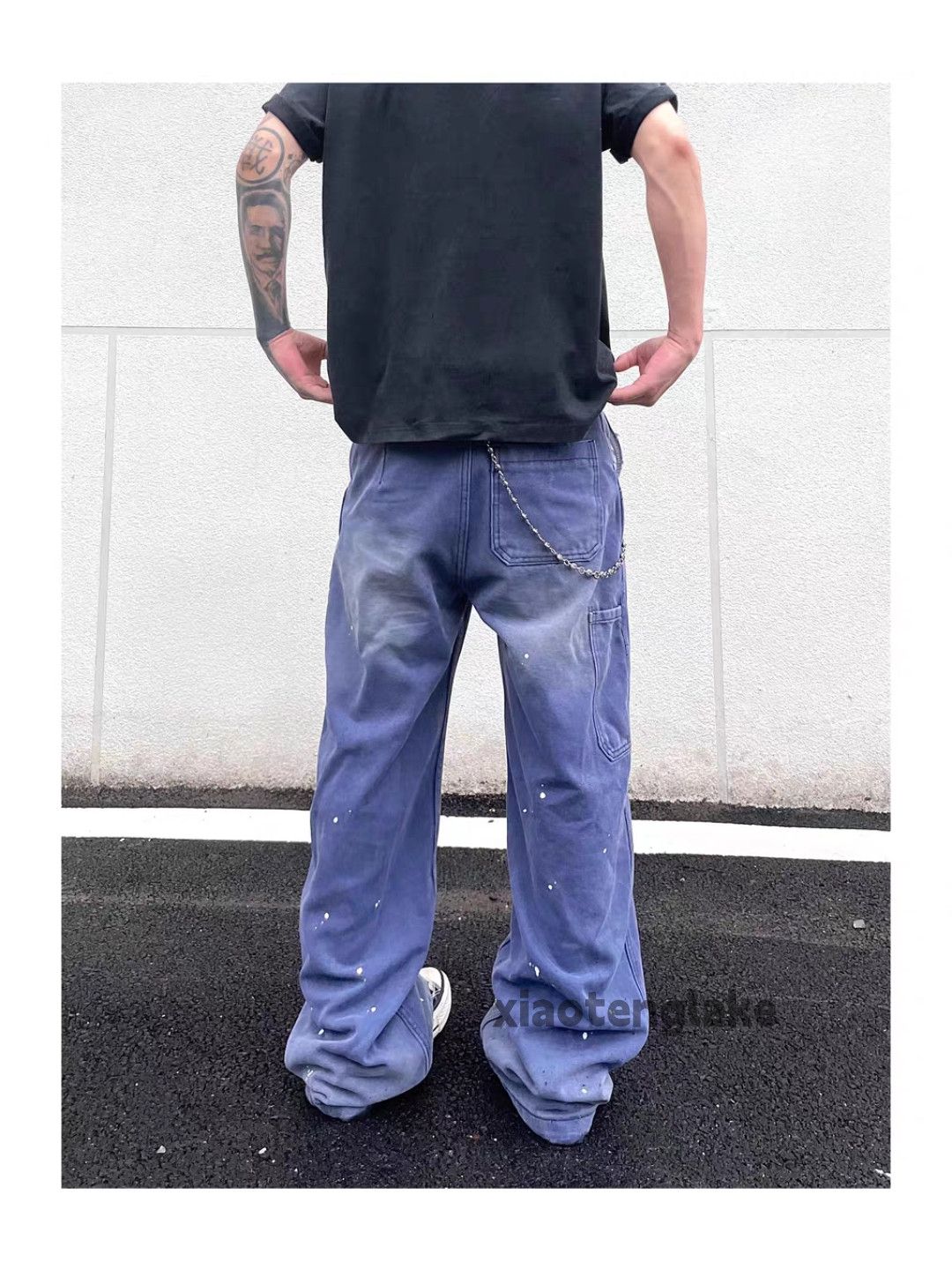 Designer Unisex washed faded loose baggy hiphop paint pants Size US 30 / EU 46 - 7 Thumbnail