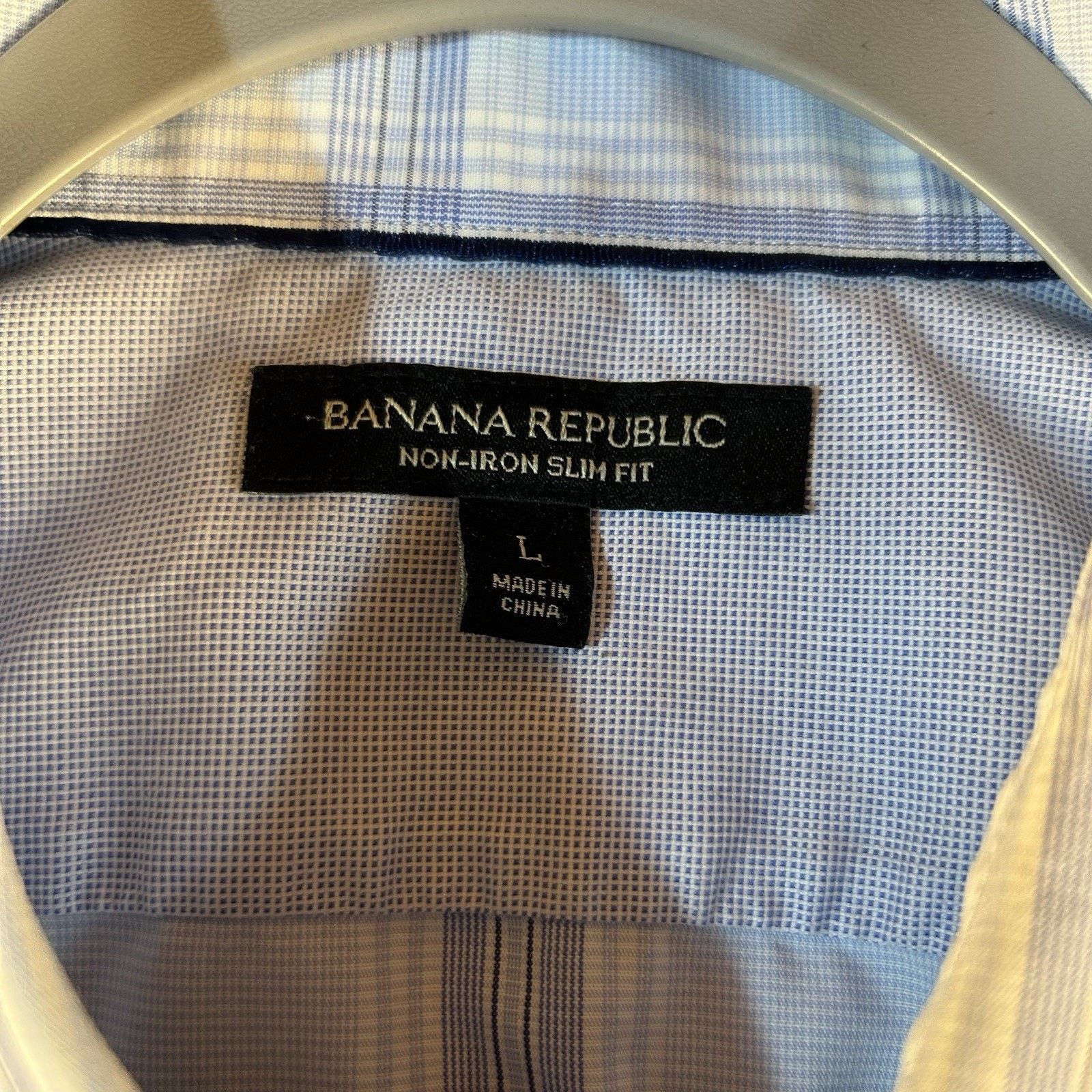 Banana Republic Banana Republic Non-Iron Slim Fit L Blue Plaid Long Sleeve Size US L / EU 52-54 / 3 - 3 Thumbnail