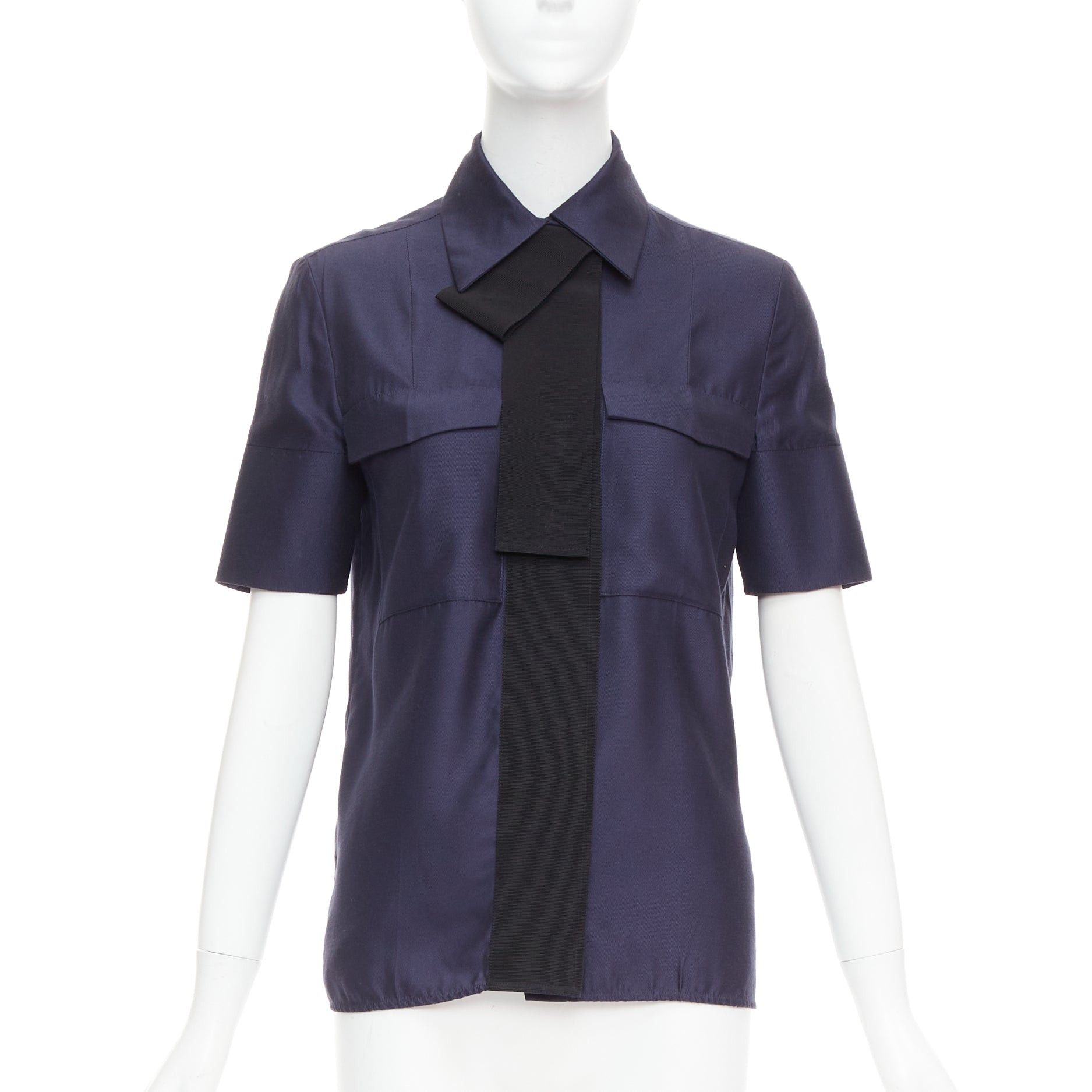 Victoria Beckham VVB VICTORIA BECKHAM navy black trimmed boxy utility shirt UK6 S Size XS / US 0-2 / IT 36-38 - 1 Thumbnail