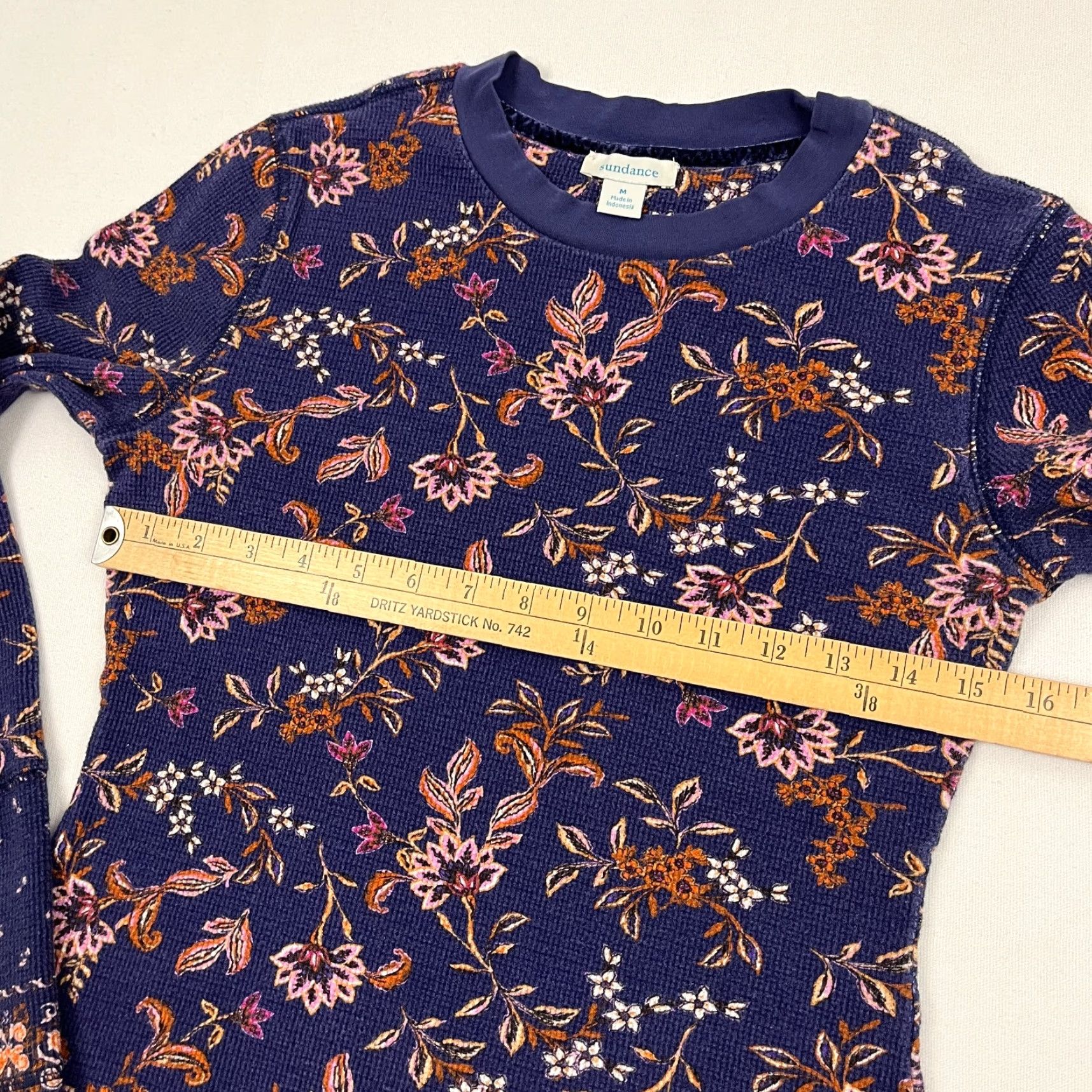 Vintage VINTAGE Sundance Loretta Blouse Womens M Purple Floral Thermal Knit Velvet Cuff Boho Size M / US 6-8 / IT 42-44 - 5 Thumbnail