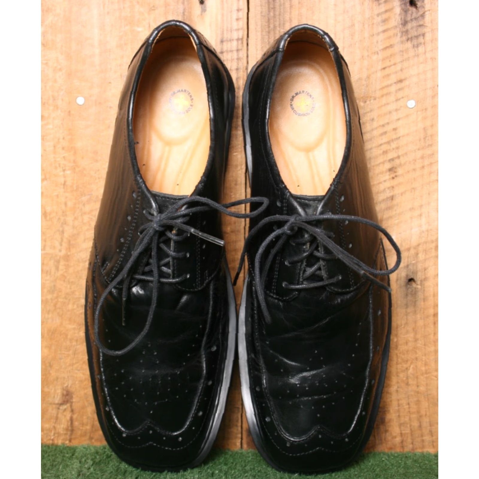 Dr. Martens VINTAGE DR. MARTENS Nappa Black Leather Wingtip Brogues UK 9 US 10 Mens Oxford Lace Up Square Toe Leather Shoe 1C59 Size US 9 / EU 42 - 4 Thumbnail