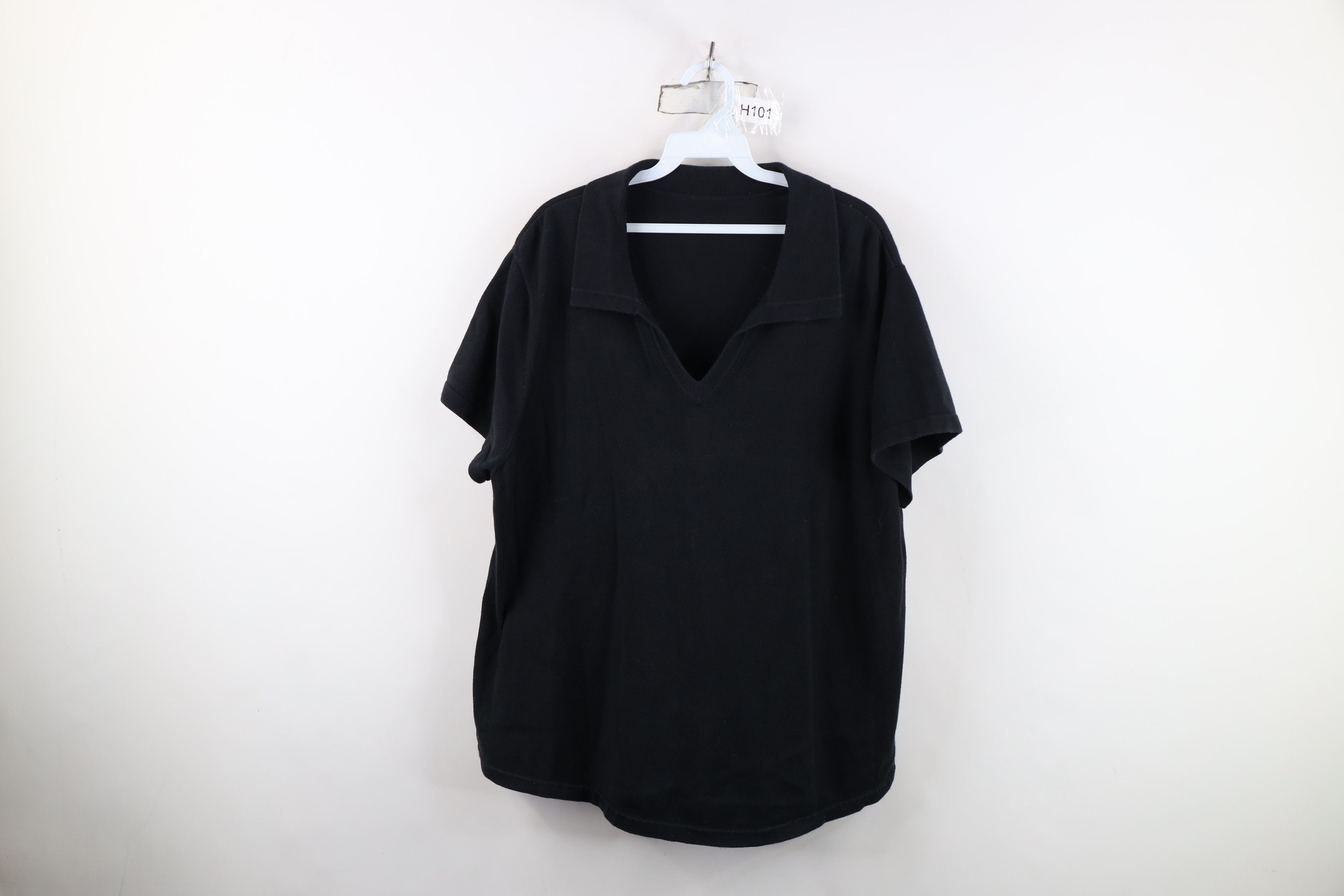 Vintage Vintage 90s Streetwear Blank Knit Collared Polo Shirt Black Size XXL / US 16-18 / IT 52-54 - 1 Thumbnail