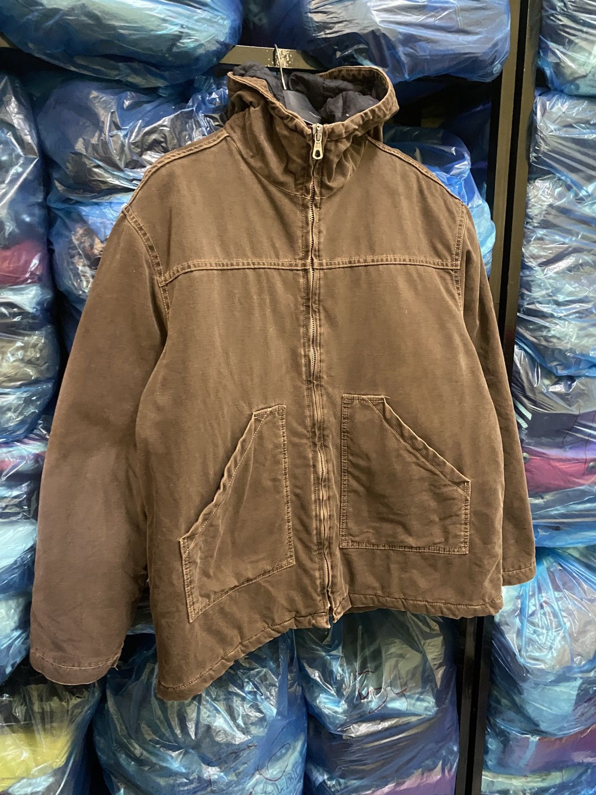 Japanese Brand Vintage Meltin’ Pot Brown Quilted Hooded Work Jacket Size US L / EU 52-54 / 3 - 3 Thumbnail
