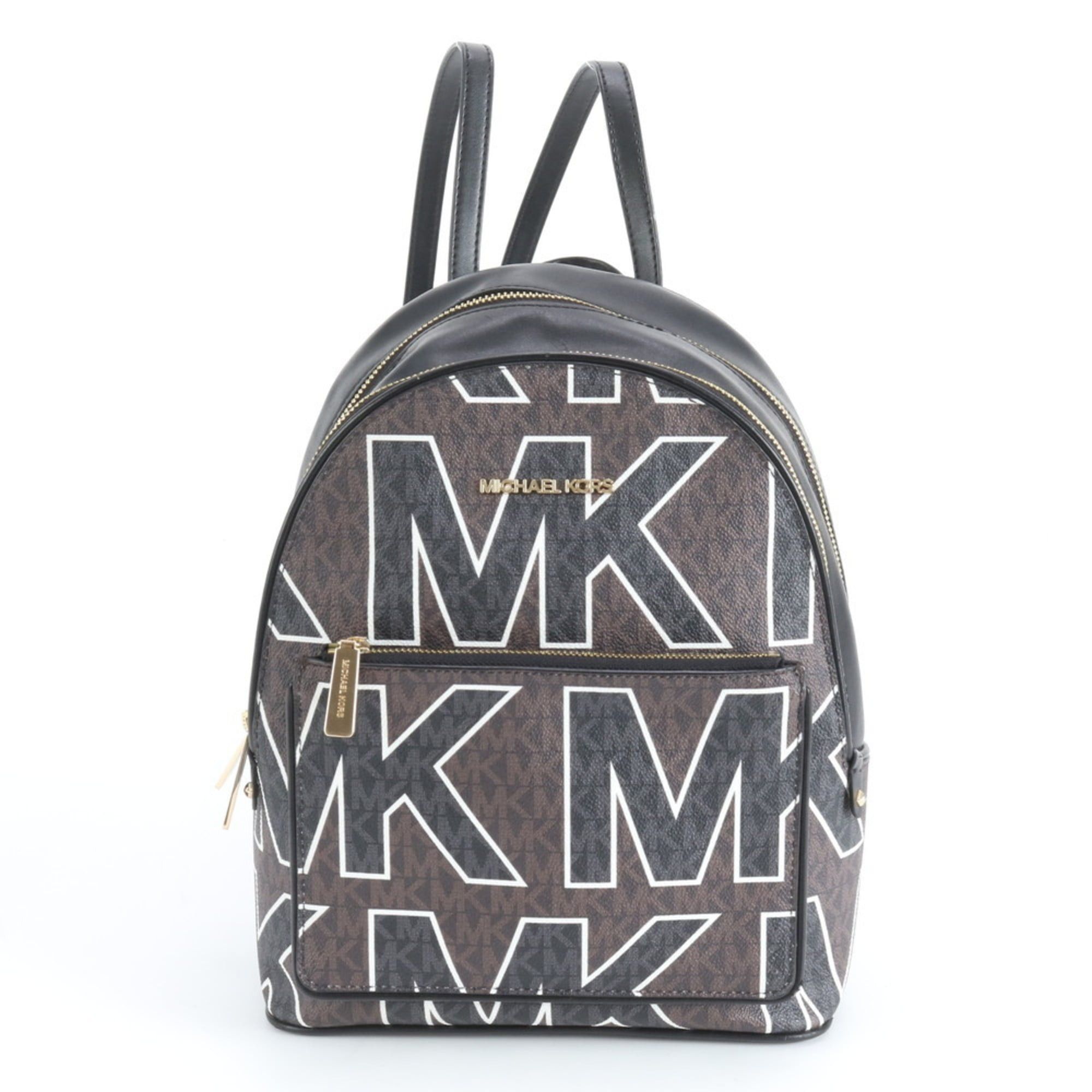 Michael Kors Mk Logo Monogram Leather Backpack Shoulder Bag For Women in Black
