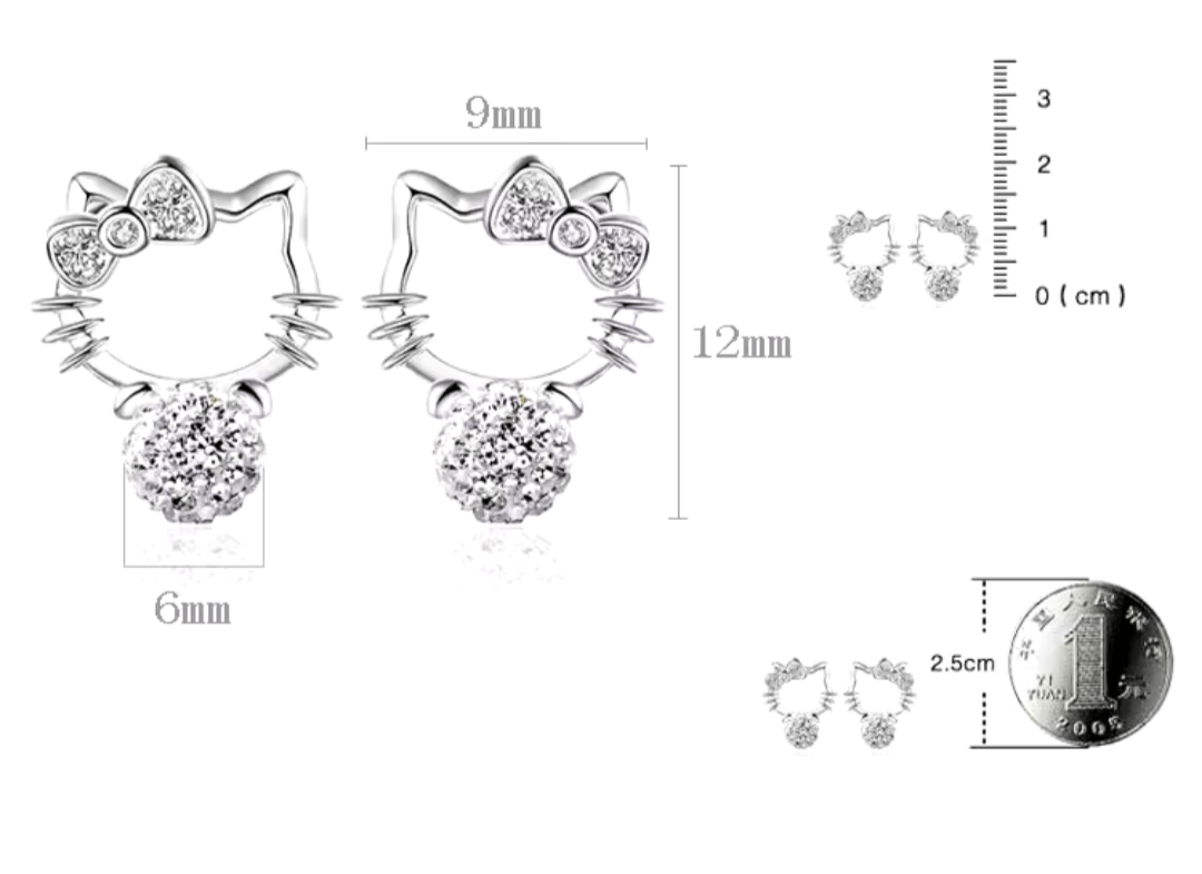 Japanese Brand HELLO KITTY Earrings Cubic Zirconia Pearl, Silver Color, NEW Size ONE SIZE - 4 Thumbnail