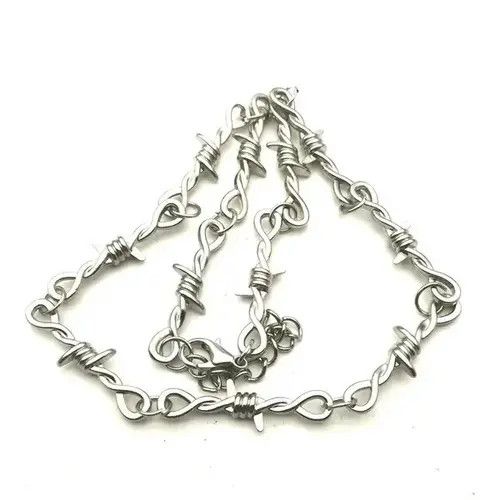 Jewelry BarbWire Chrome Necklace Spike Post Barb Wire Punk Chain Size ONE SIZE - 3 Thumbnail