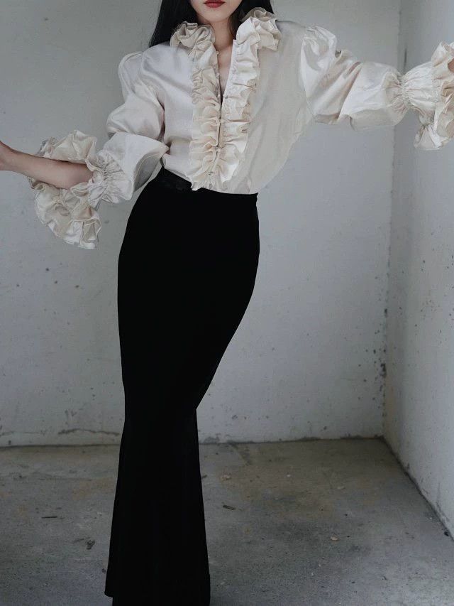 Other Koukou Daio Vntg Vampire Ascetic Silk Bishop Ruffle Shirt Size M / US 6-8 / IT 42-44 - 9 Thumbnail