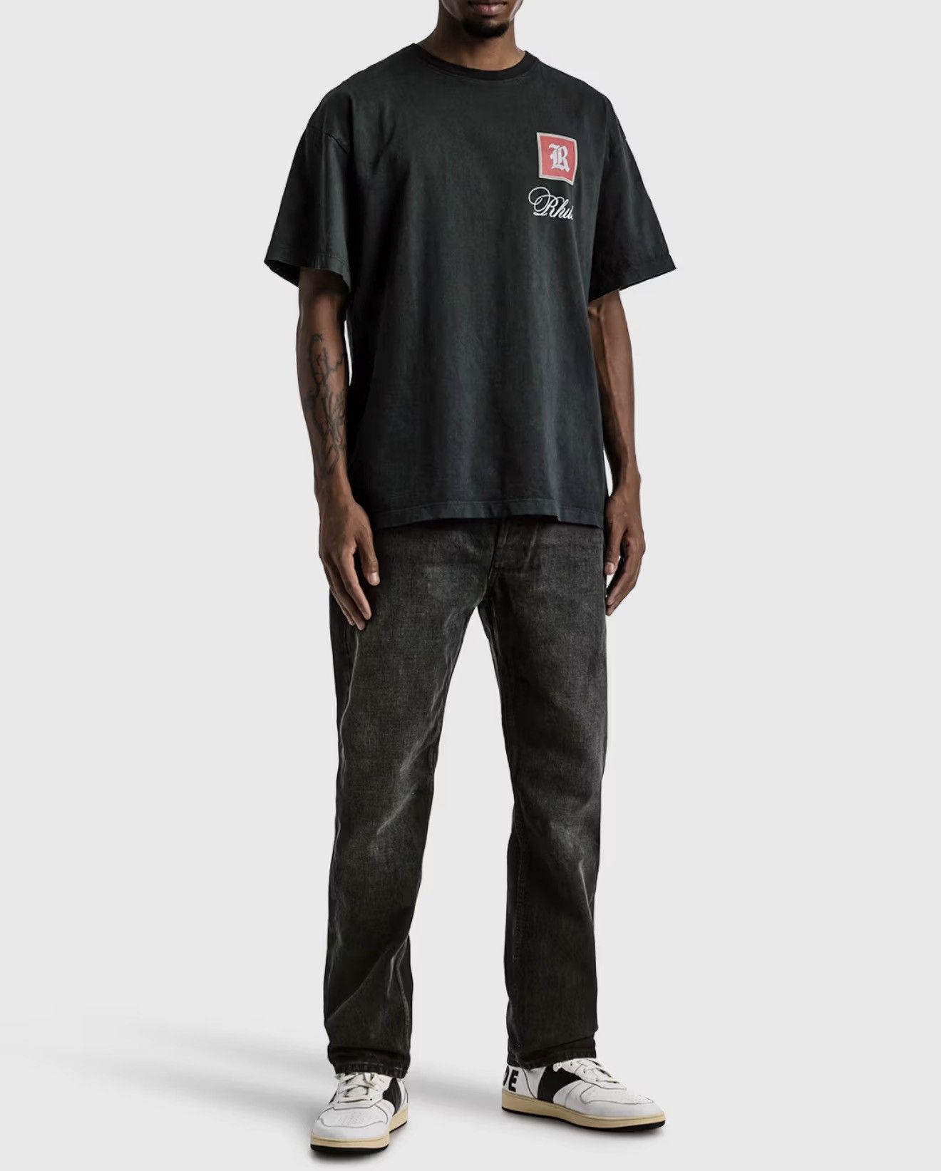 RHUDE Classic Denim Black Jeans Logo Size 34 Pocket Logo